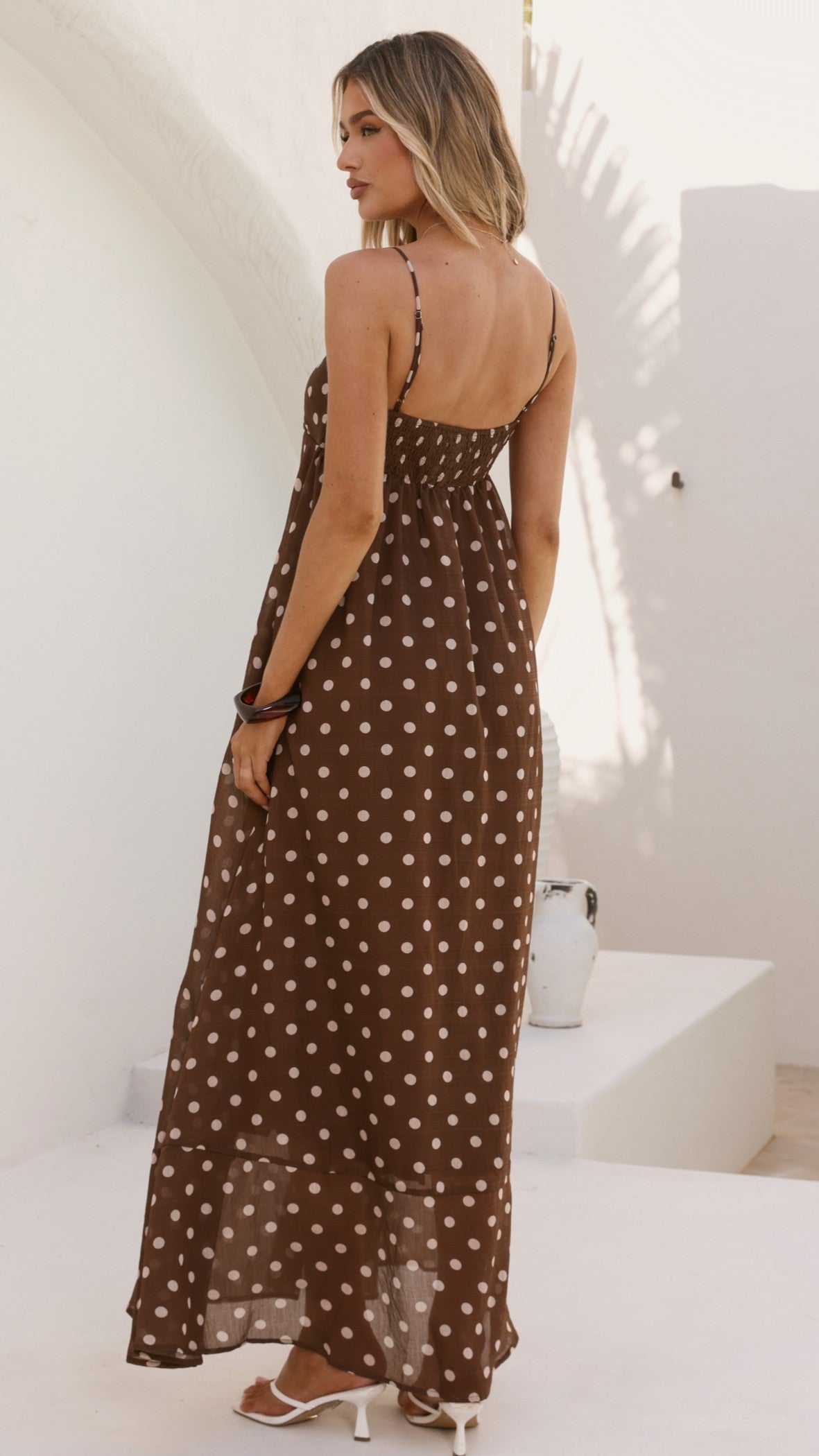 Angie Maxi Dress - Brown/White Polka - Billy J