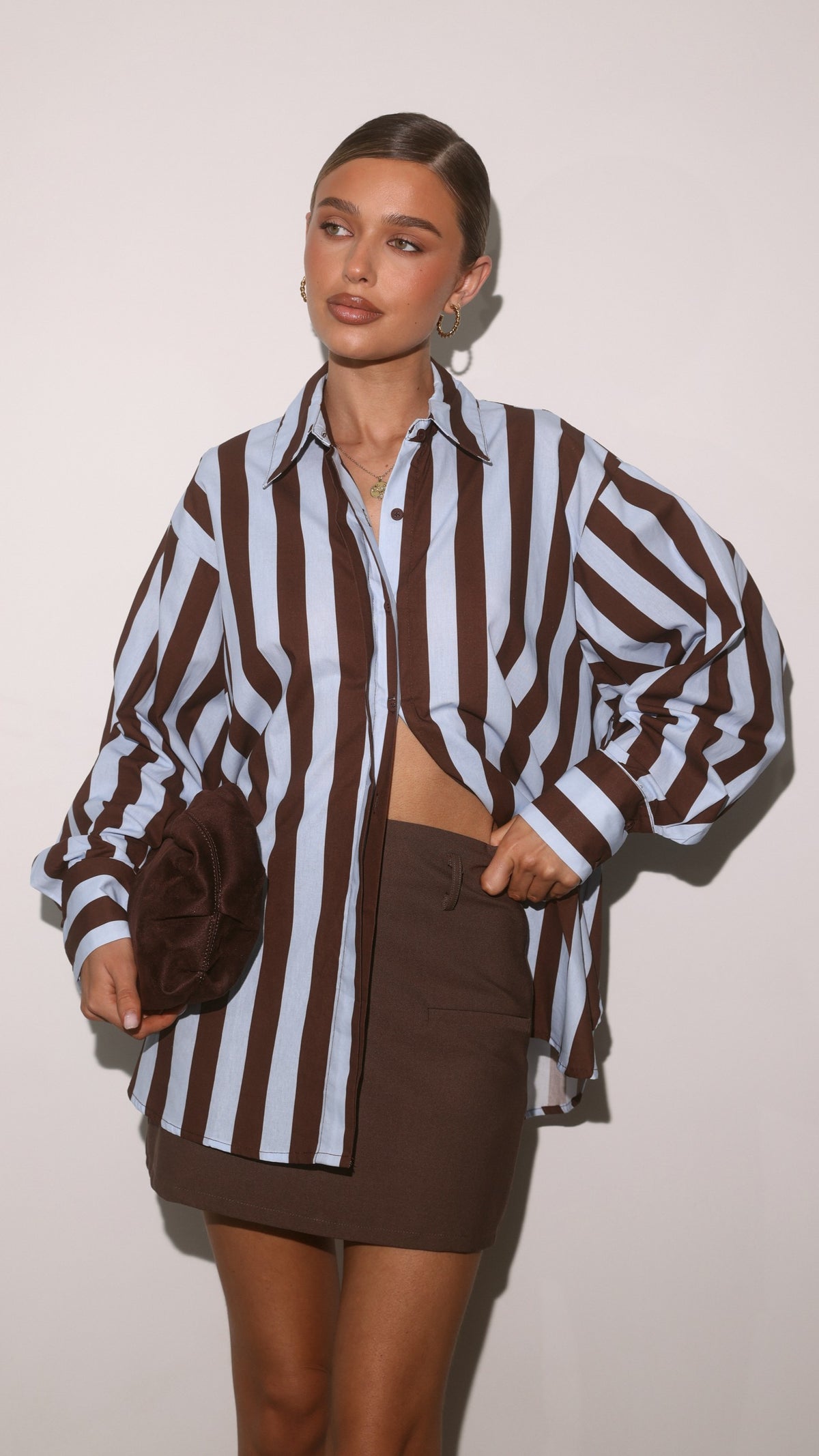 Florabel Button Up Shirt - Chocolate/Blue Stripe - Billy J