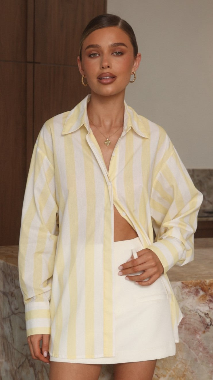 Florabel Button Up Shirt - Yellow/White Stripe - Billy J