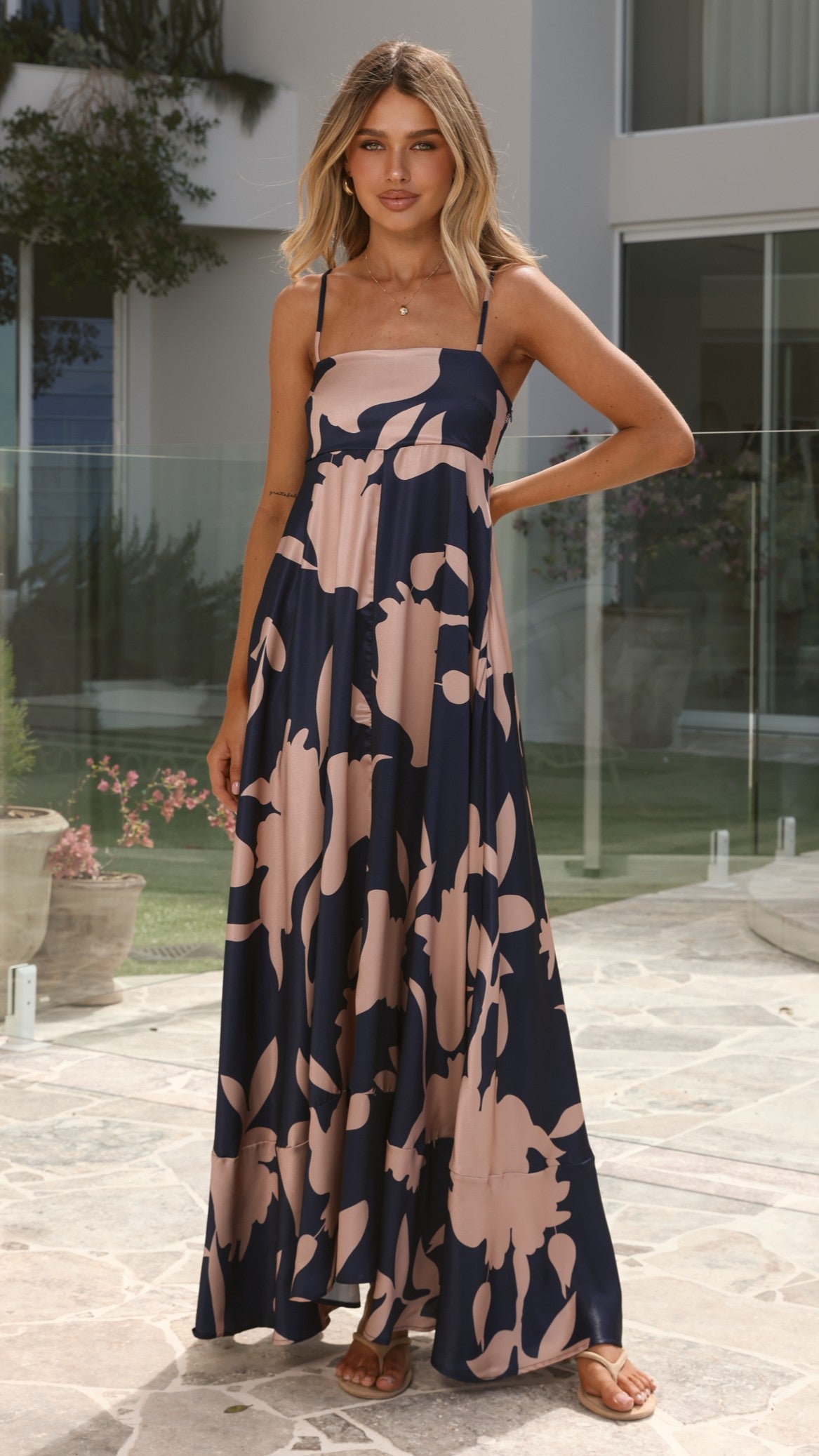 Kaethe Maxi Dress - Navy/Pink Print - Billy J