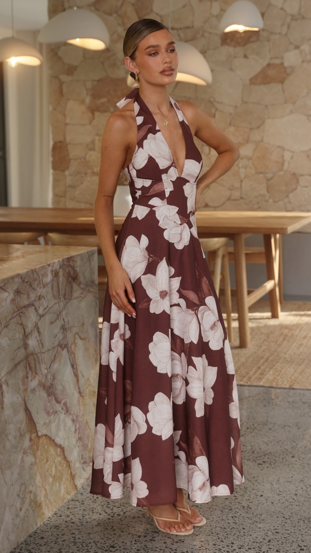 Skye Maxi Dress - Chocolate/White Floral - Billy J