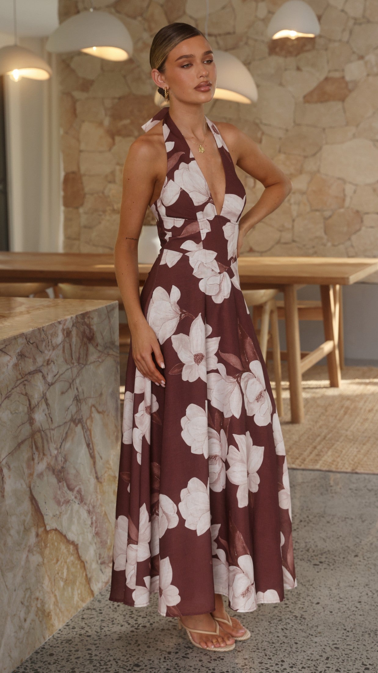 Skye Maxi Dress - Chocolate/White Floral - Billy J