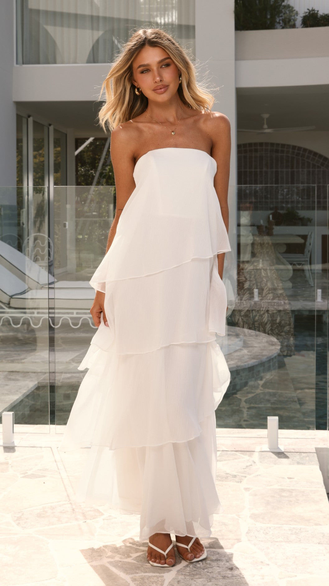 Daisie Strapless Maxi Dress - White - Billy J