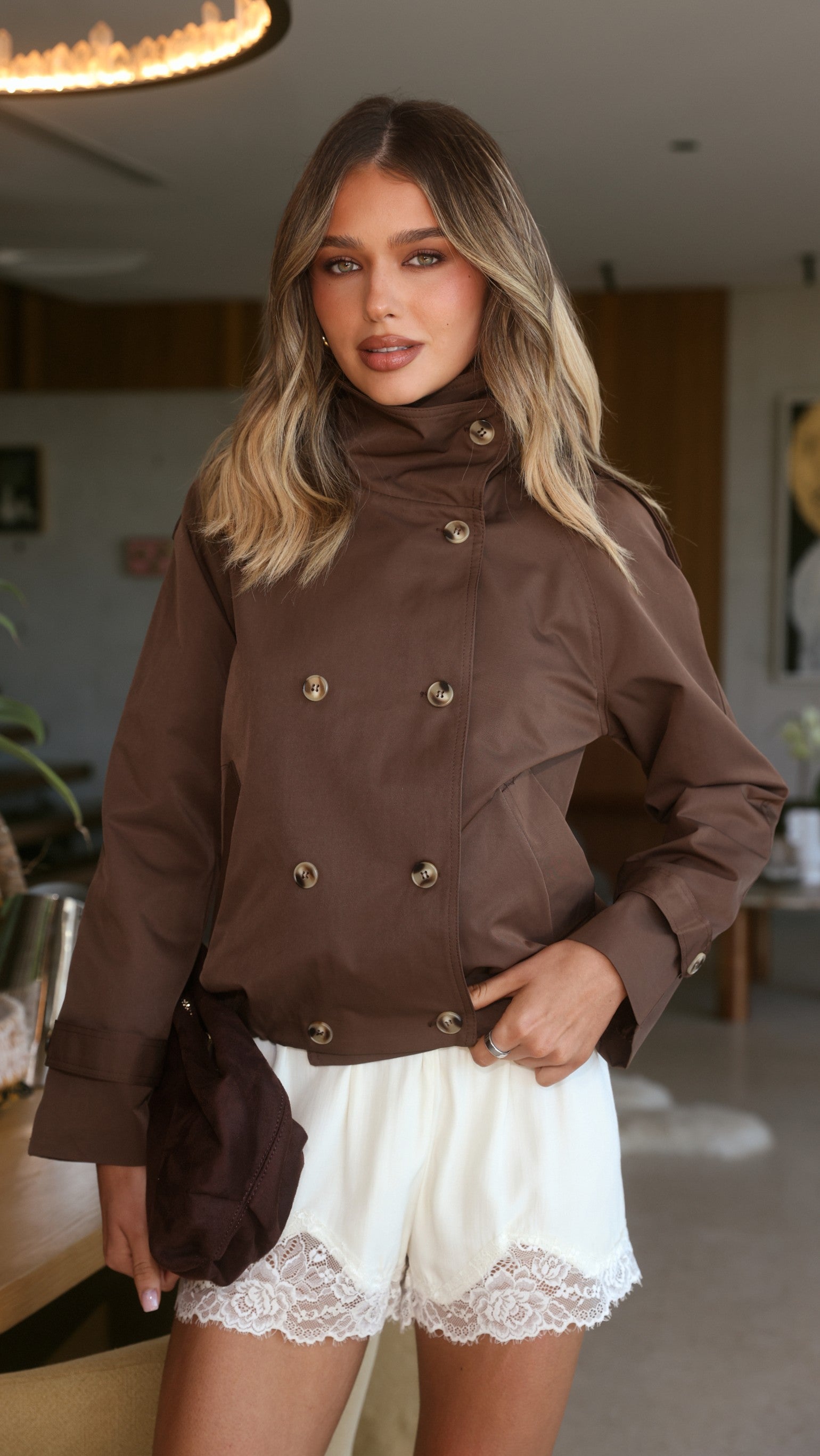 Jeanne Funnel Bomber Jacket - Chocolate - Billy J