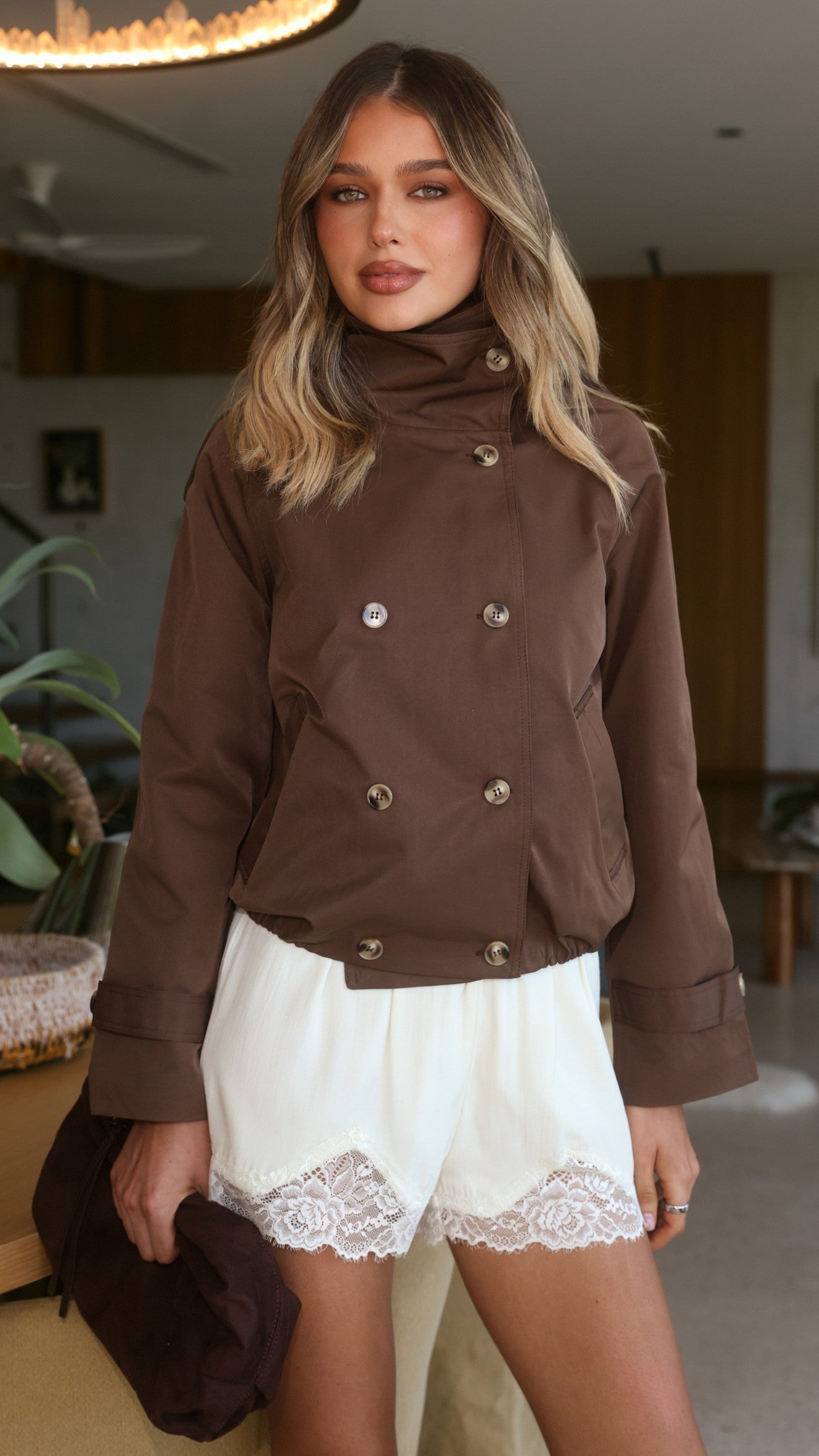 Jeanne Funnel Bomber Jacket - Chocolate - Billy J
