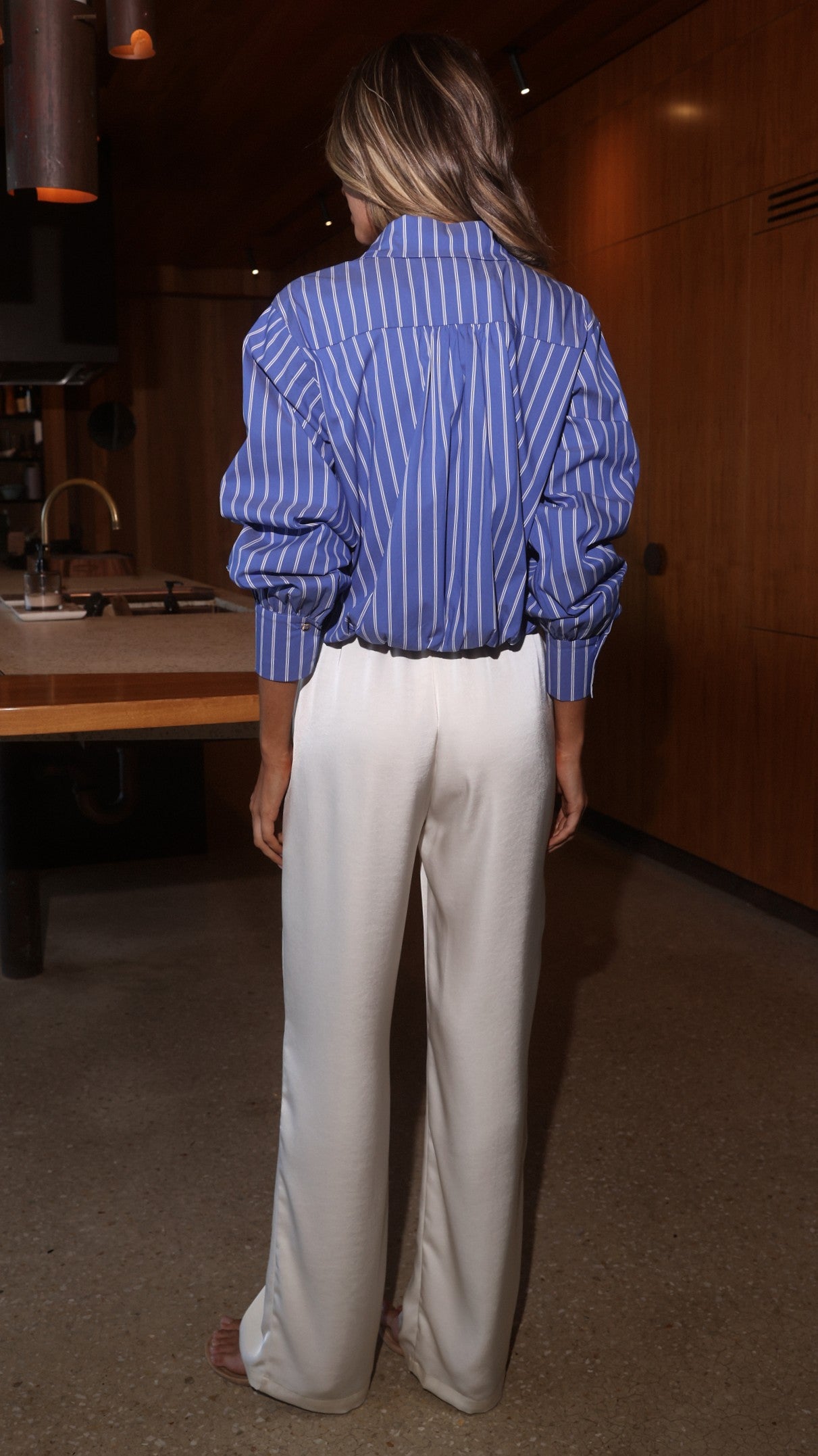 Rita Cropped Shirt - Blue/White Stripe - Billy J
