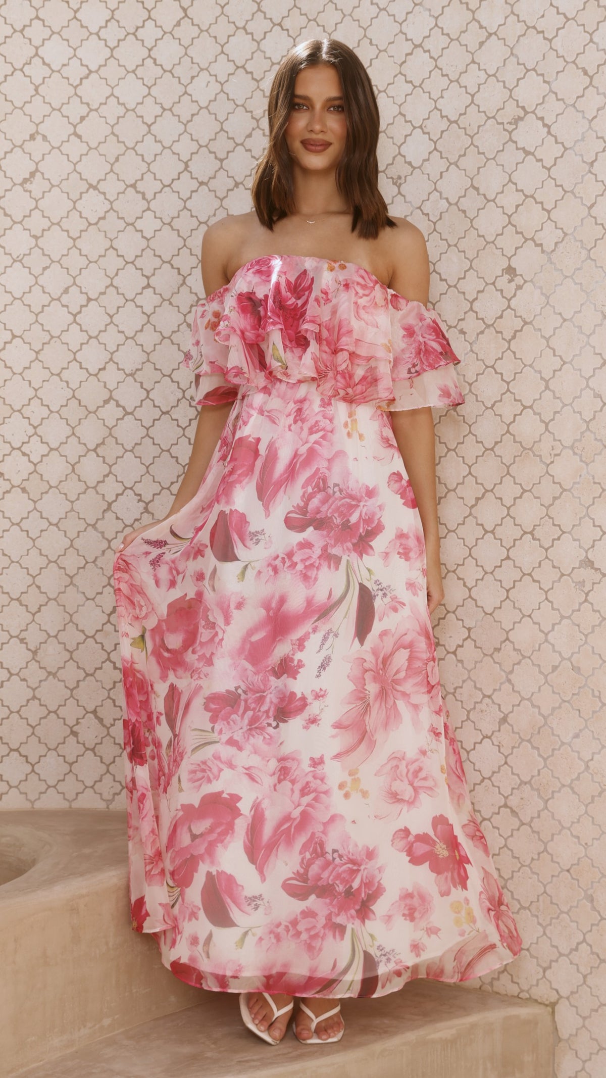 Adele Maxi Dress - Pink Floral - Billy J