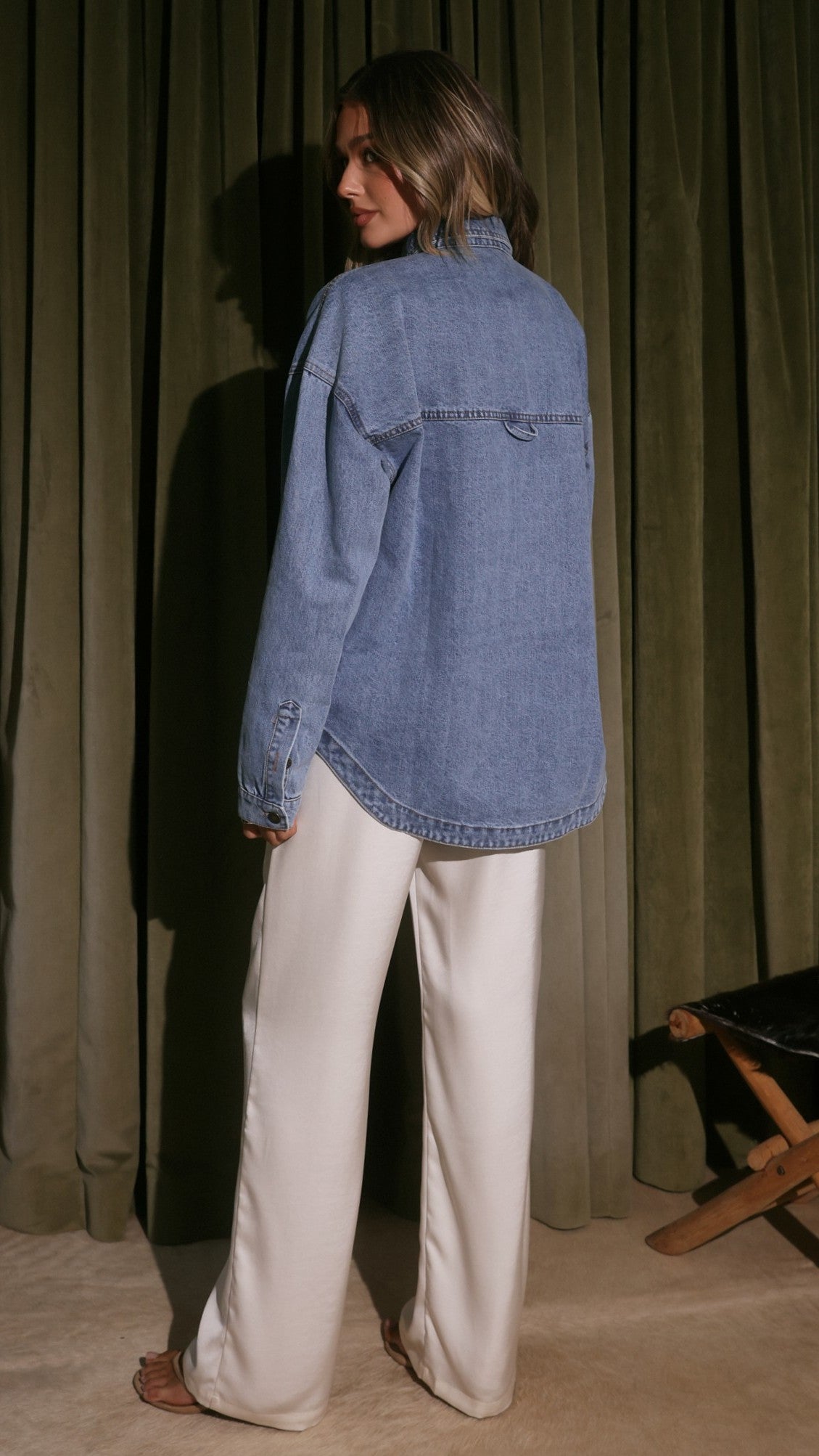 Zaeliah Denim Oversized Shirt - Light Blue - Billy J