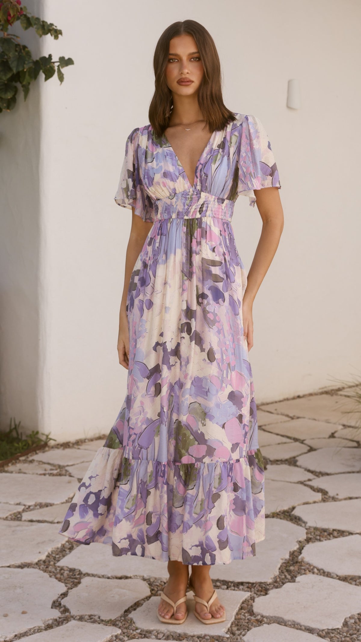 Ines Maxi Dress- Purple Print - Billy J