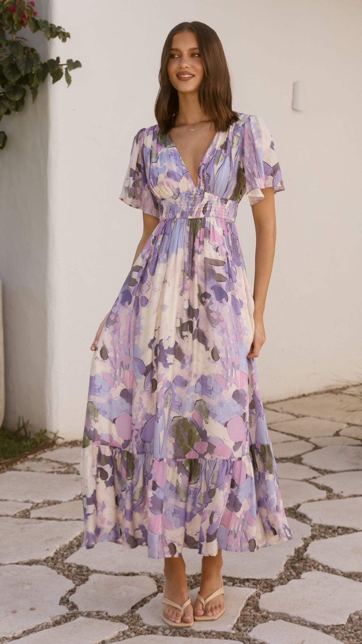 Ines Maxi Dress- Purple Print - Billy J