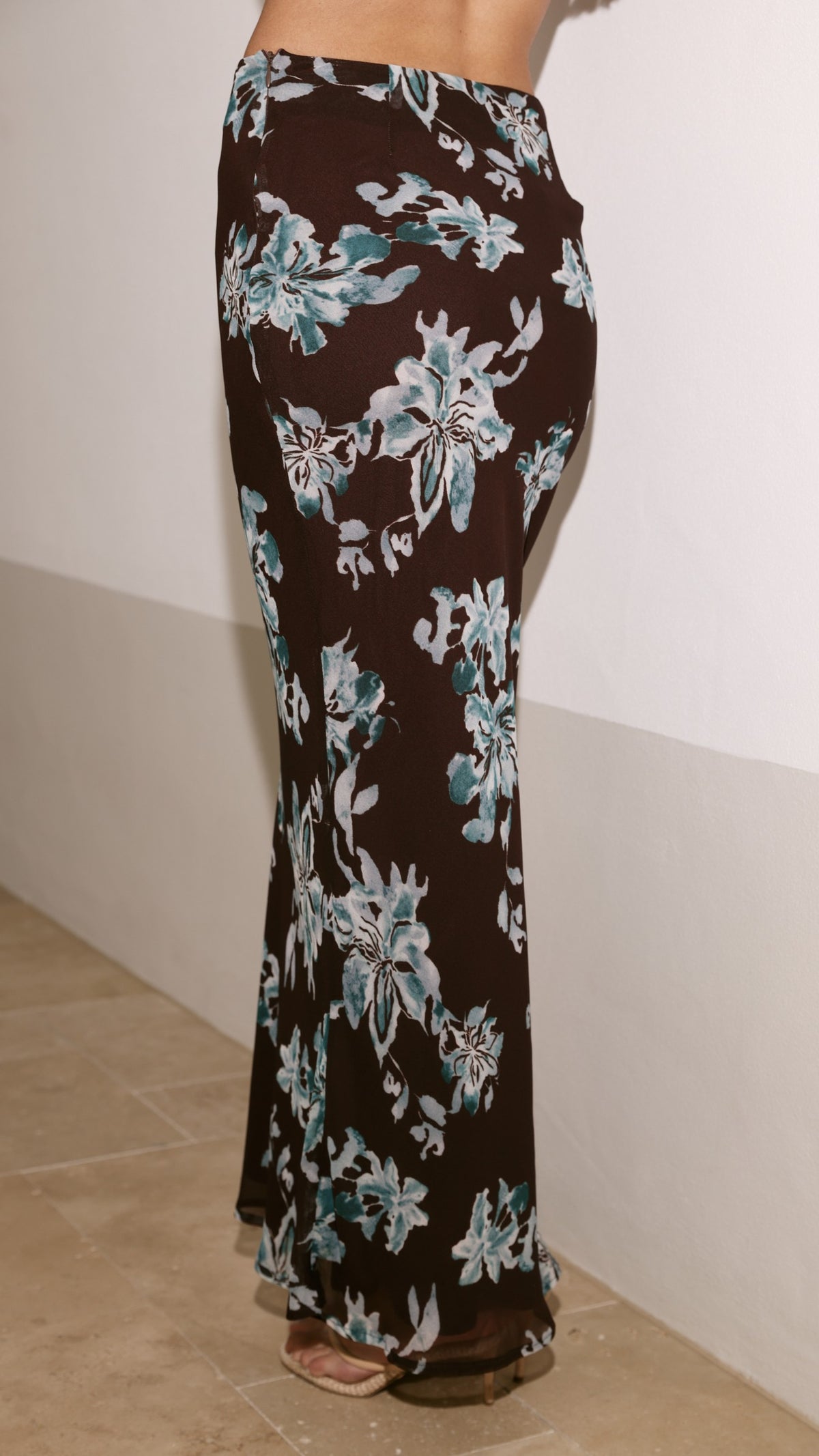 Nahla Maxi Skirt - Chocolate/Blue Floral - Billy J