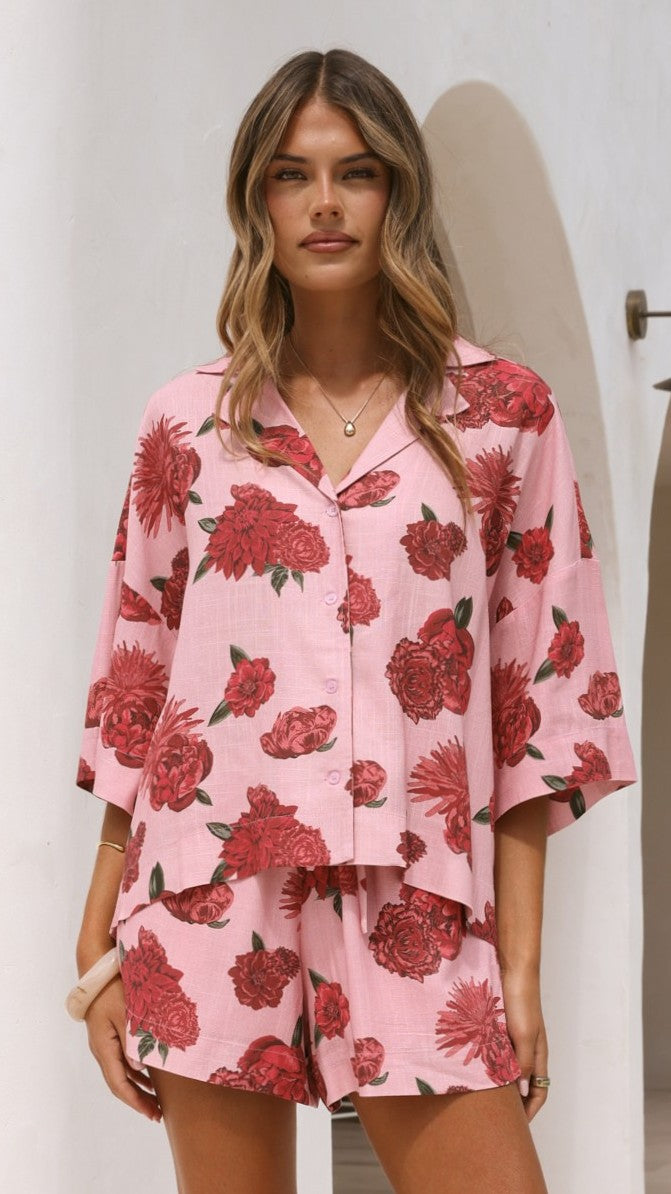 Luna Button Up Shirt - Dahlia Rouge - Billy J
