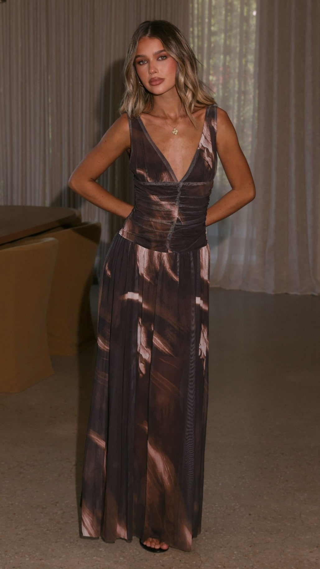 Maeve Sheer Maxi Dress - Cocoa Ochre - Billy J