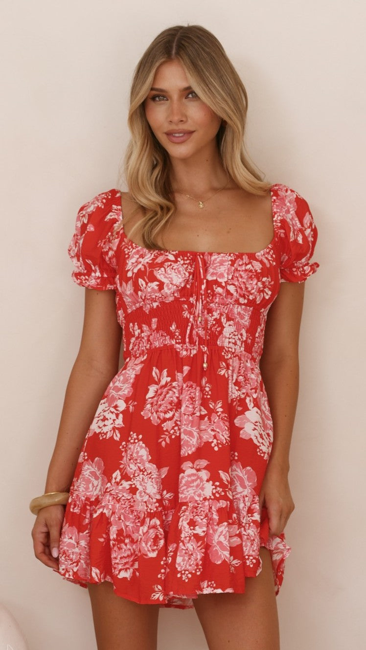 Kori Mini Dress - Red Floral - Billy J