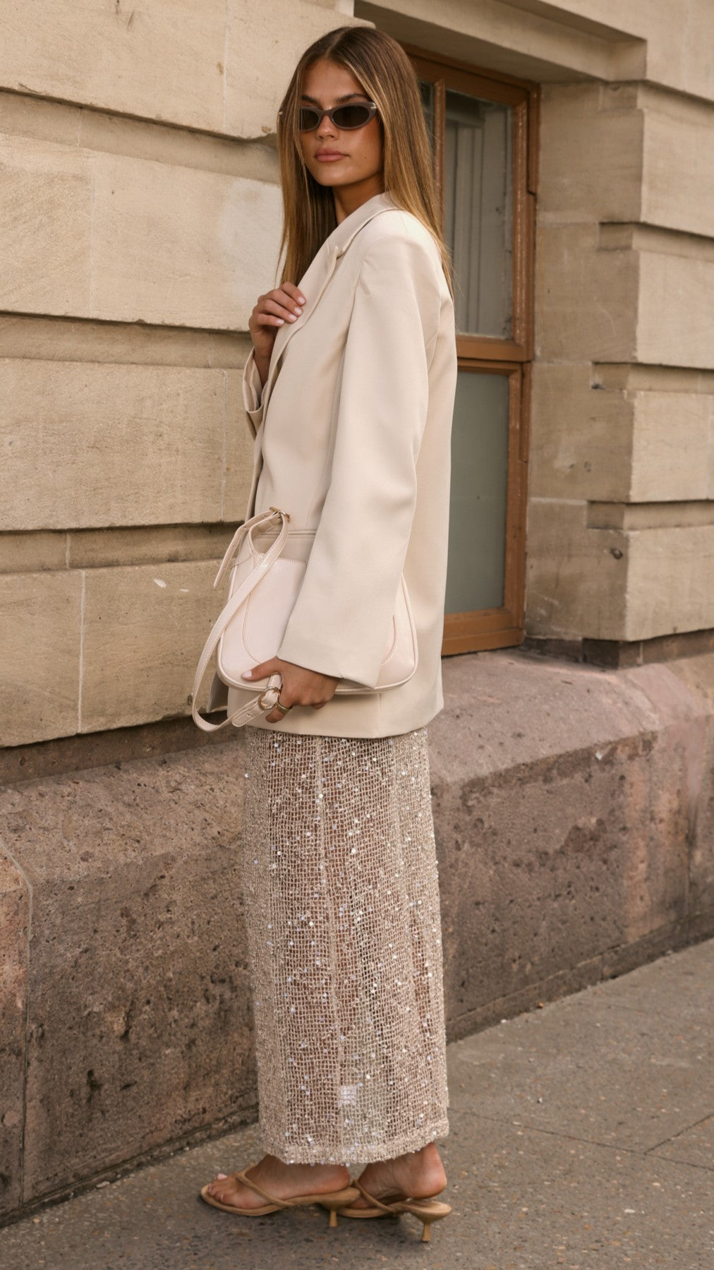 Verlo Sequins Maxi Skirt - Beige - Billy J