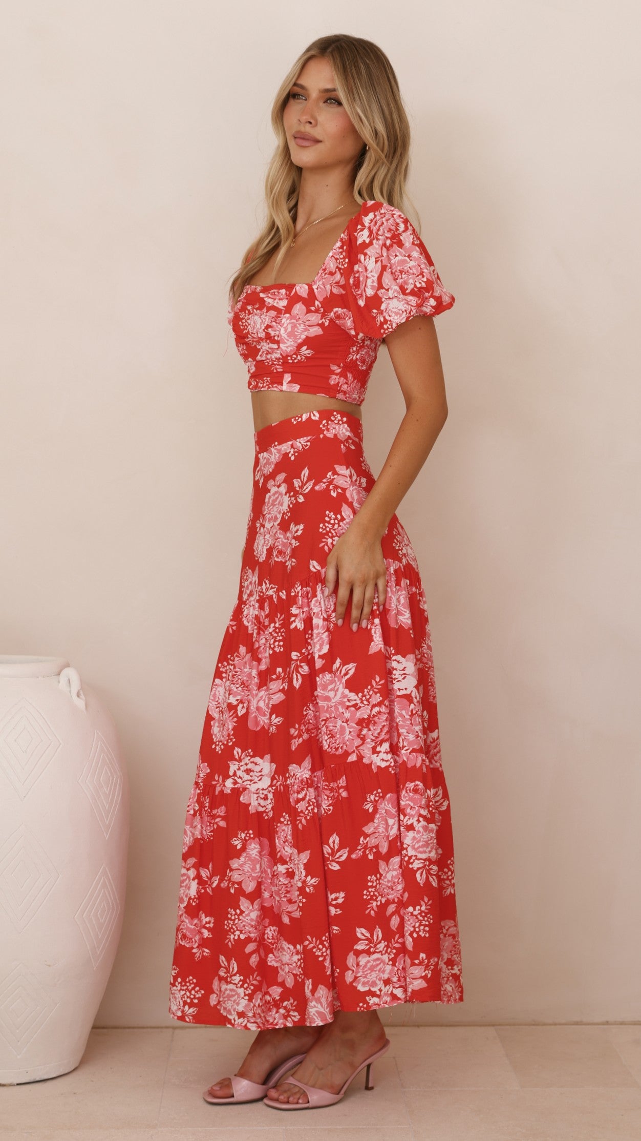 Calla Top and Maxi Skirt Set - Red Floral - Billy J