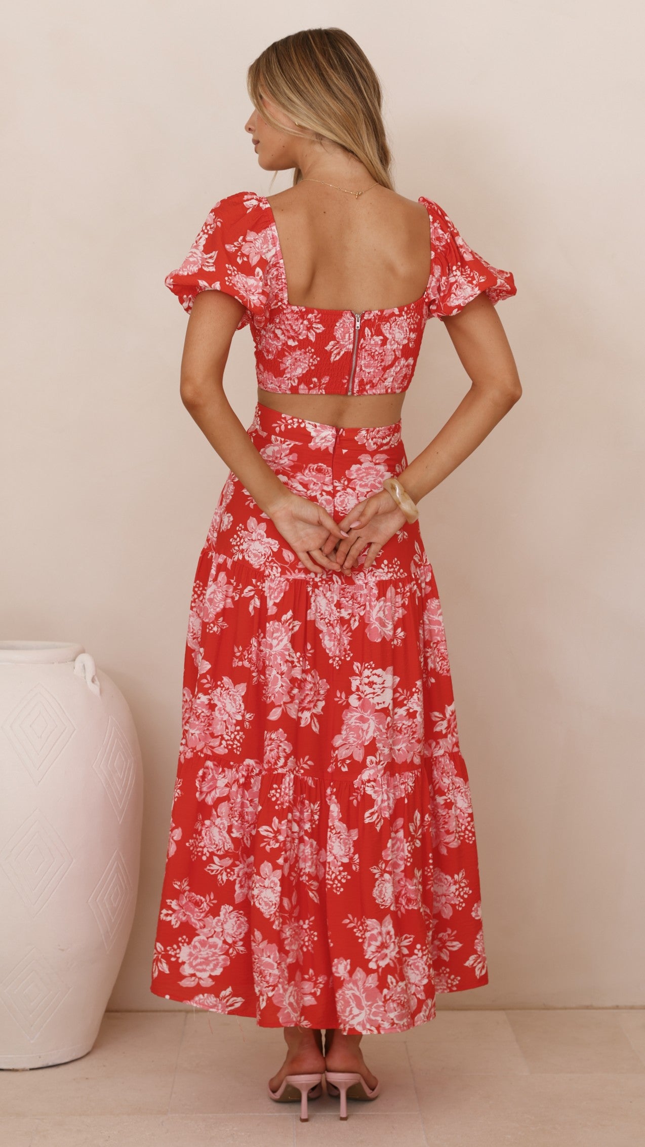 Calla Top and Maxi Skirt Set - Red Floral - Billy J