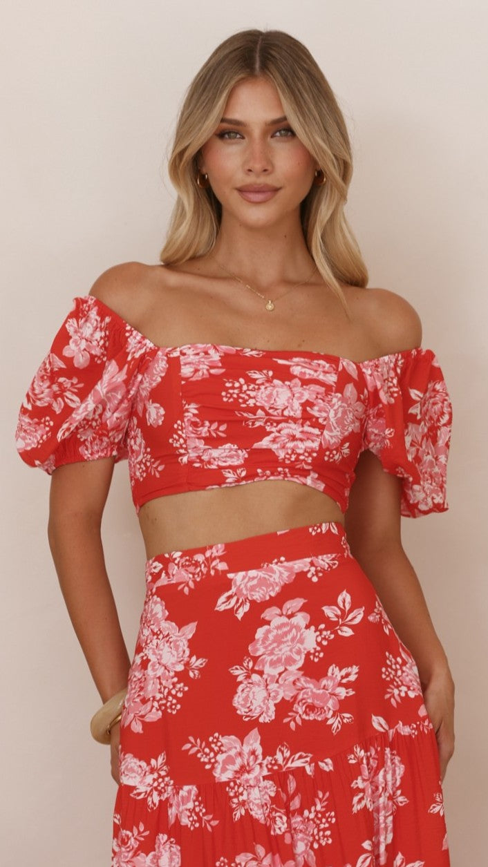 Calla Top and Maxi Skirt Set - Red Floral - Billy J