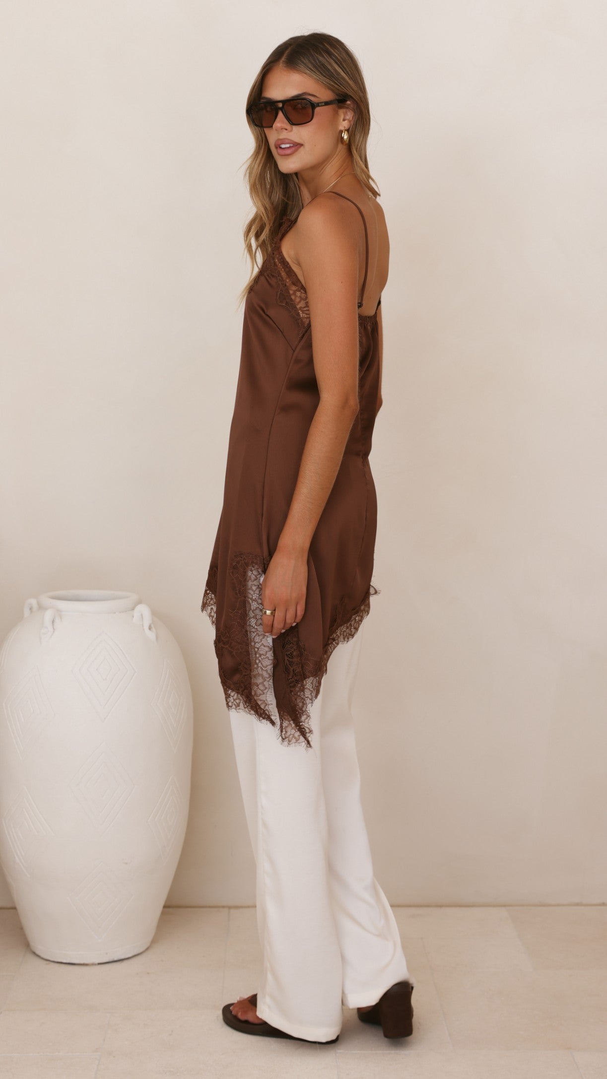 Sayuri Satin Lace Mini Tunic - Chocolate - Billy J