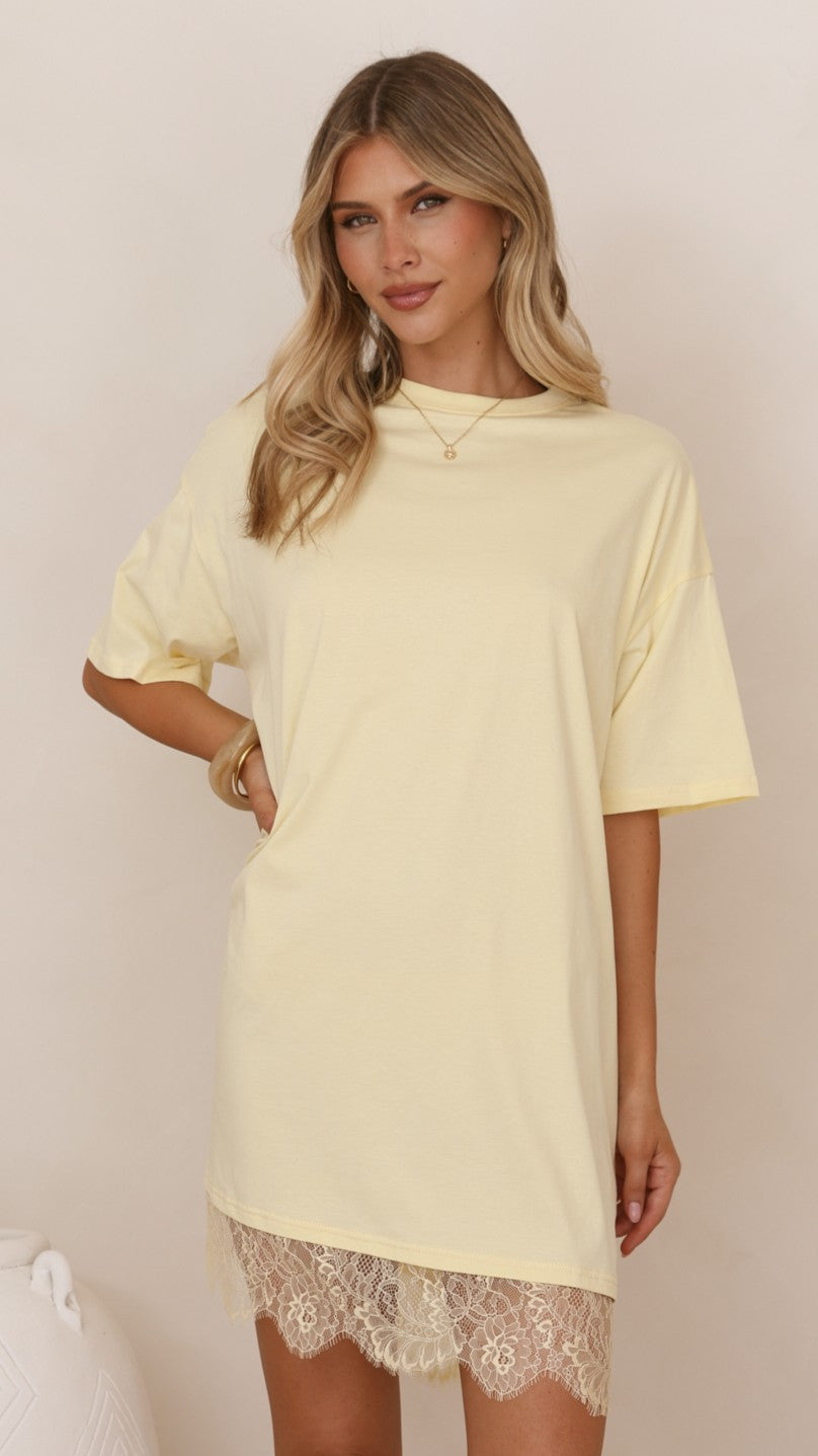 Saya T Shirt Lace Mini Dress - Yellow - Billy J