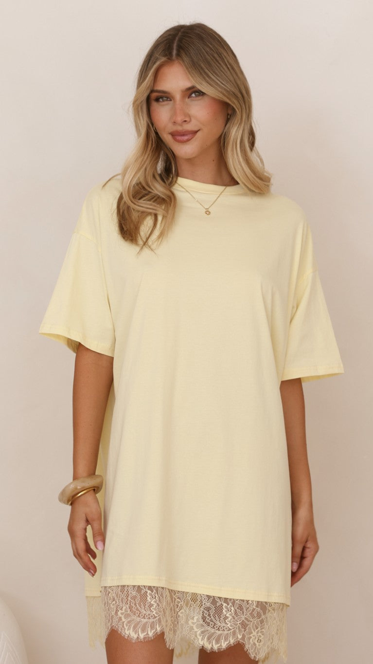 Saya T Shirt Lace Mini Dress - Yellow - Billy J