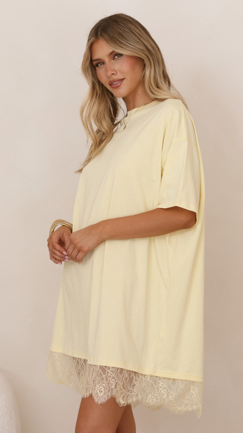 Saya T Shirt Lace Mini Dress - Yellow - Billy J