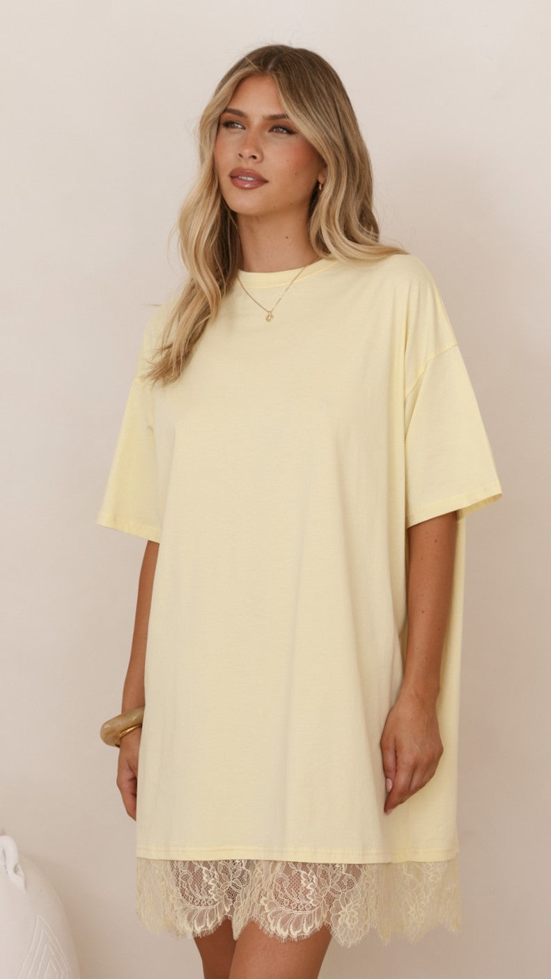 Saya T Shirt Lace Mini Dress - Yellow - Billy J
