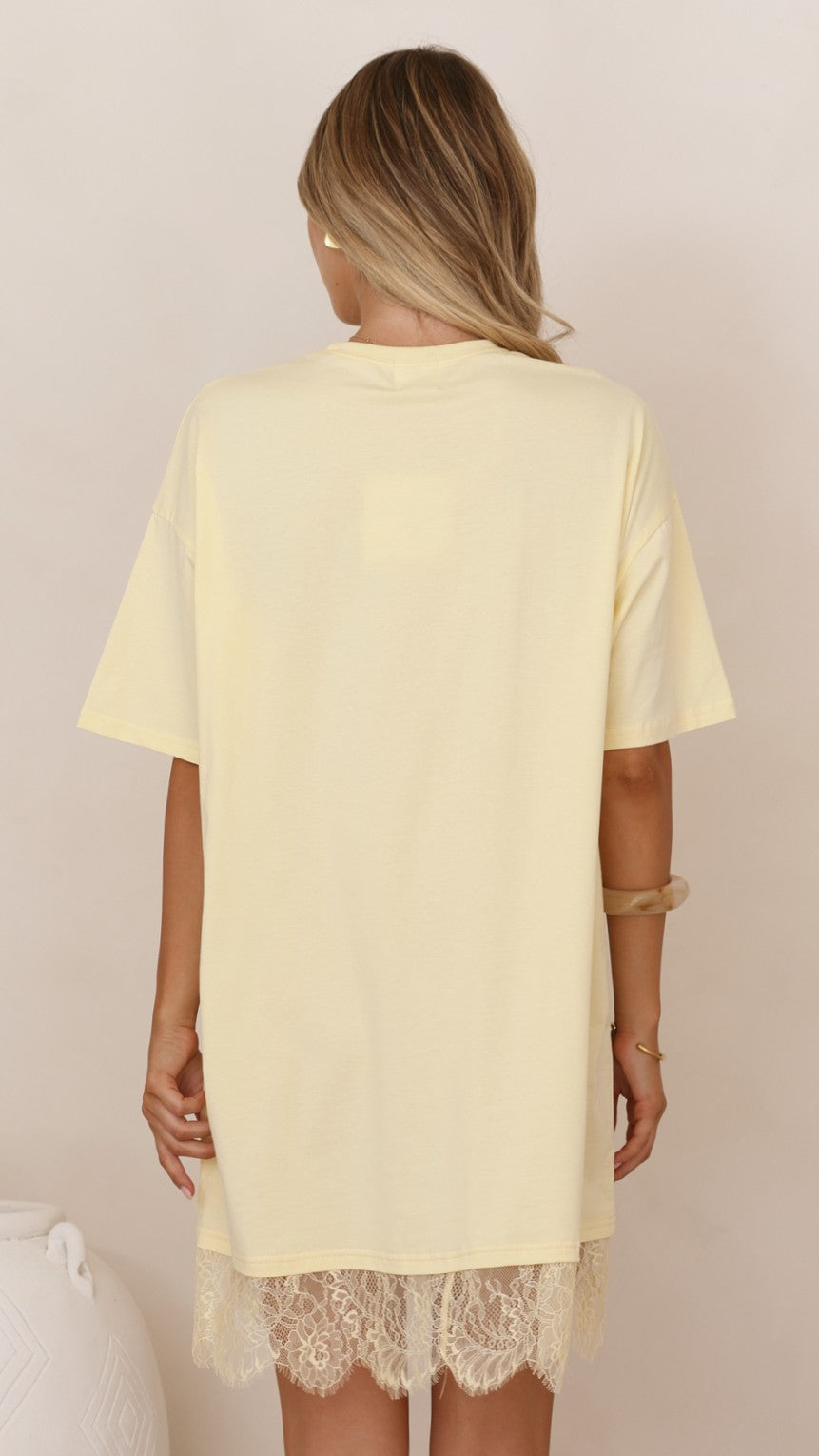 Saya T Shirt Lace Mini Dress - Yellow - Billy J