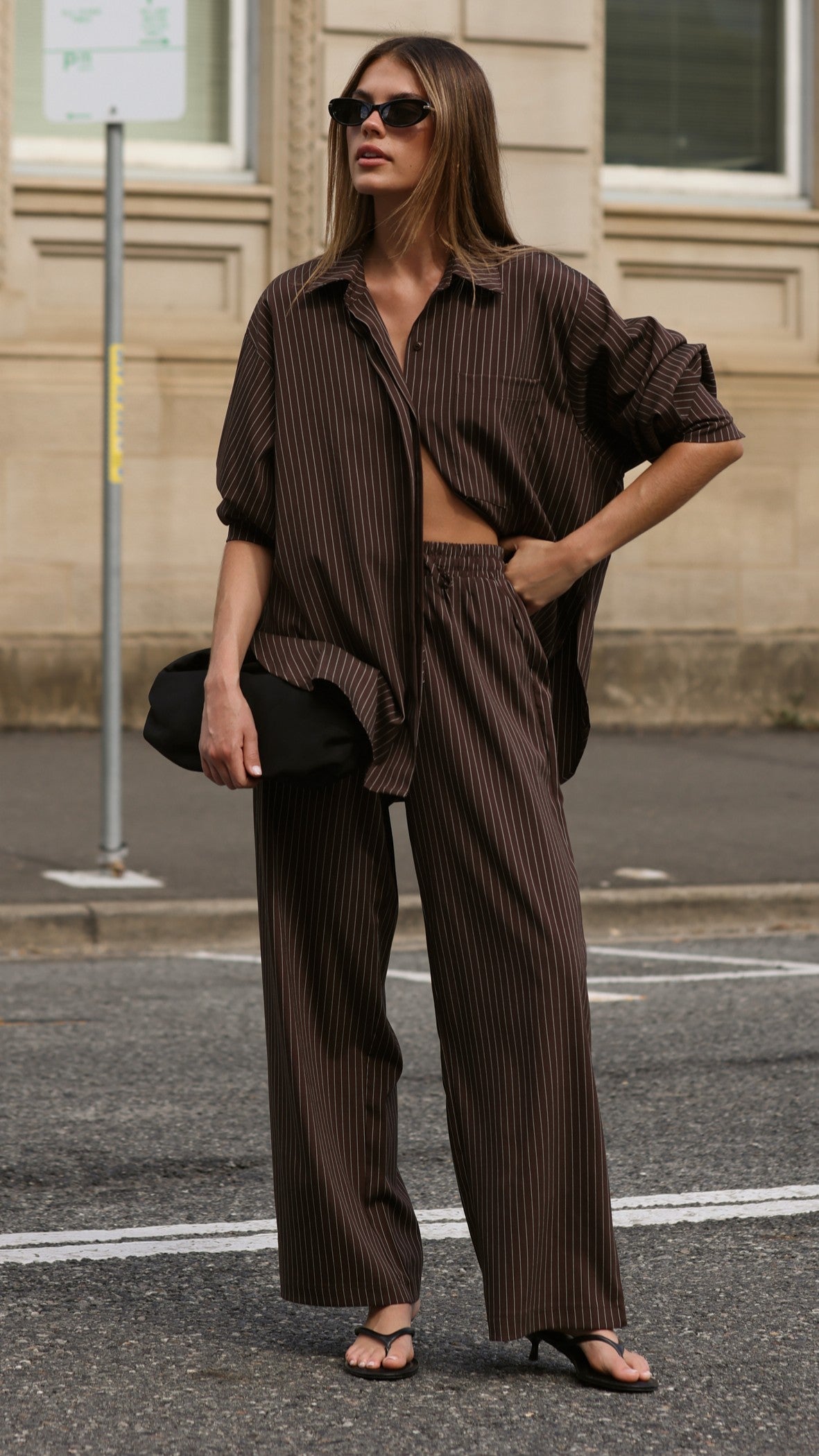 Zaila Long Sleeve Shirt - Chocolate/White Stripe - Billy J