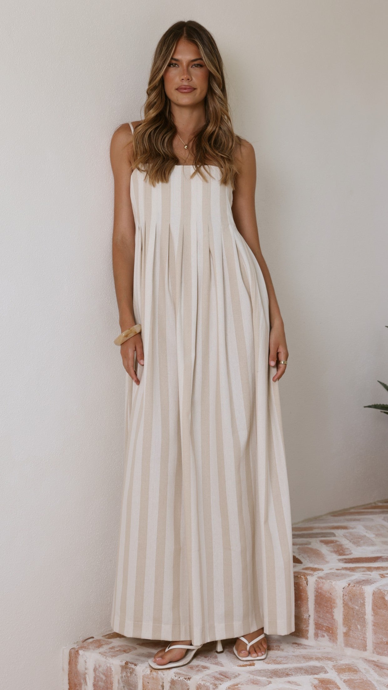 Pippa Maxi Dress - Beige Stripe - Billy J
