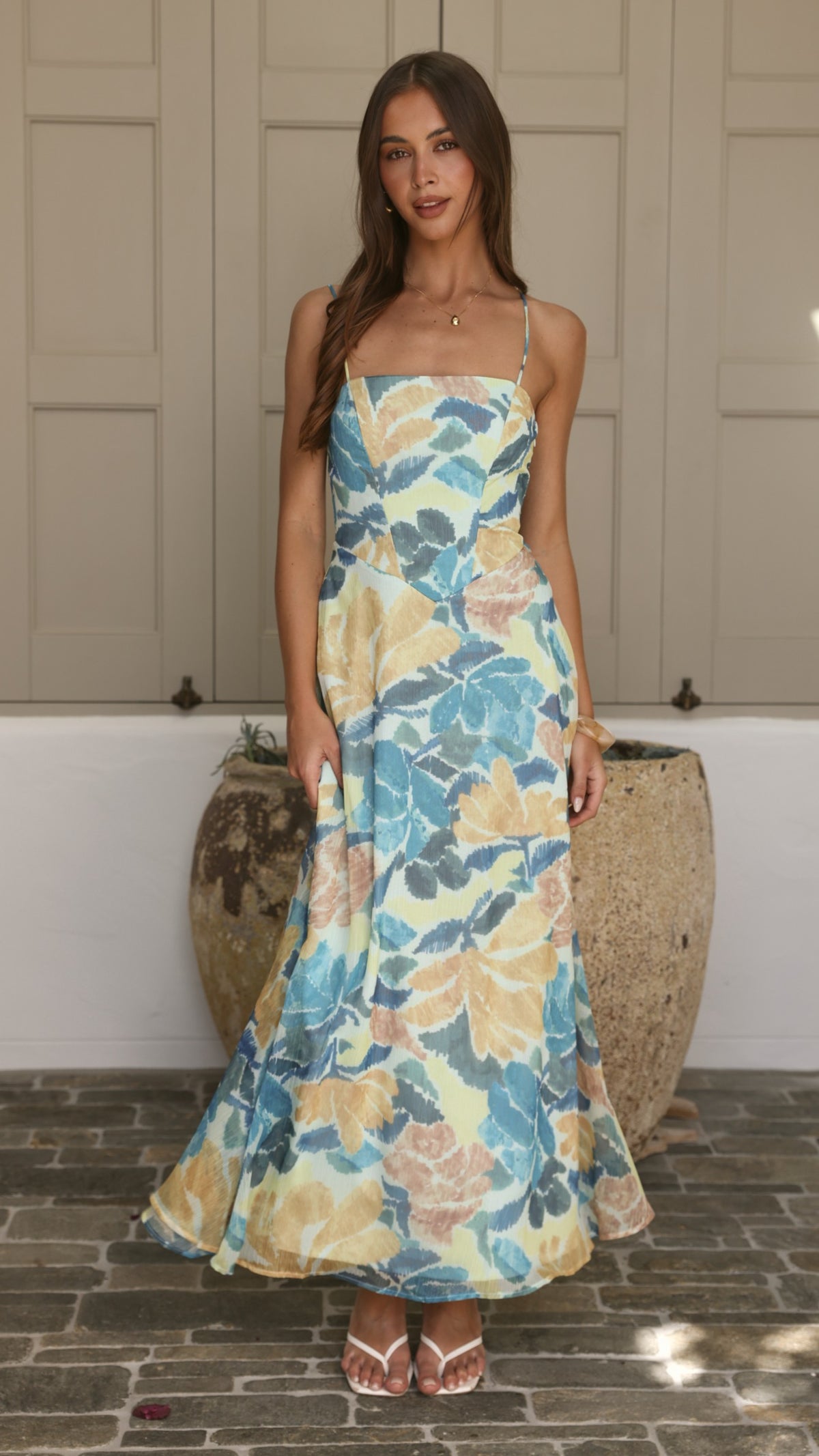 Mylee Maxi Dress - Blue/Yellow Floral - Billy J