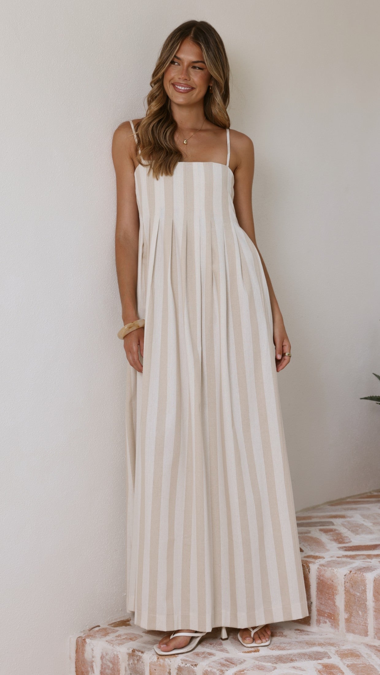 Pippa Maxi Dress - Beige Stripe - Billy J