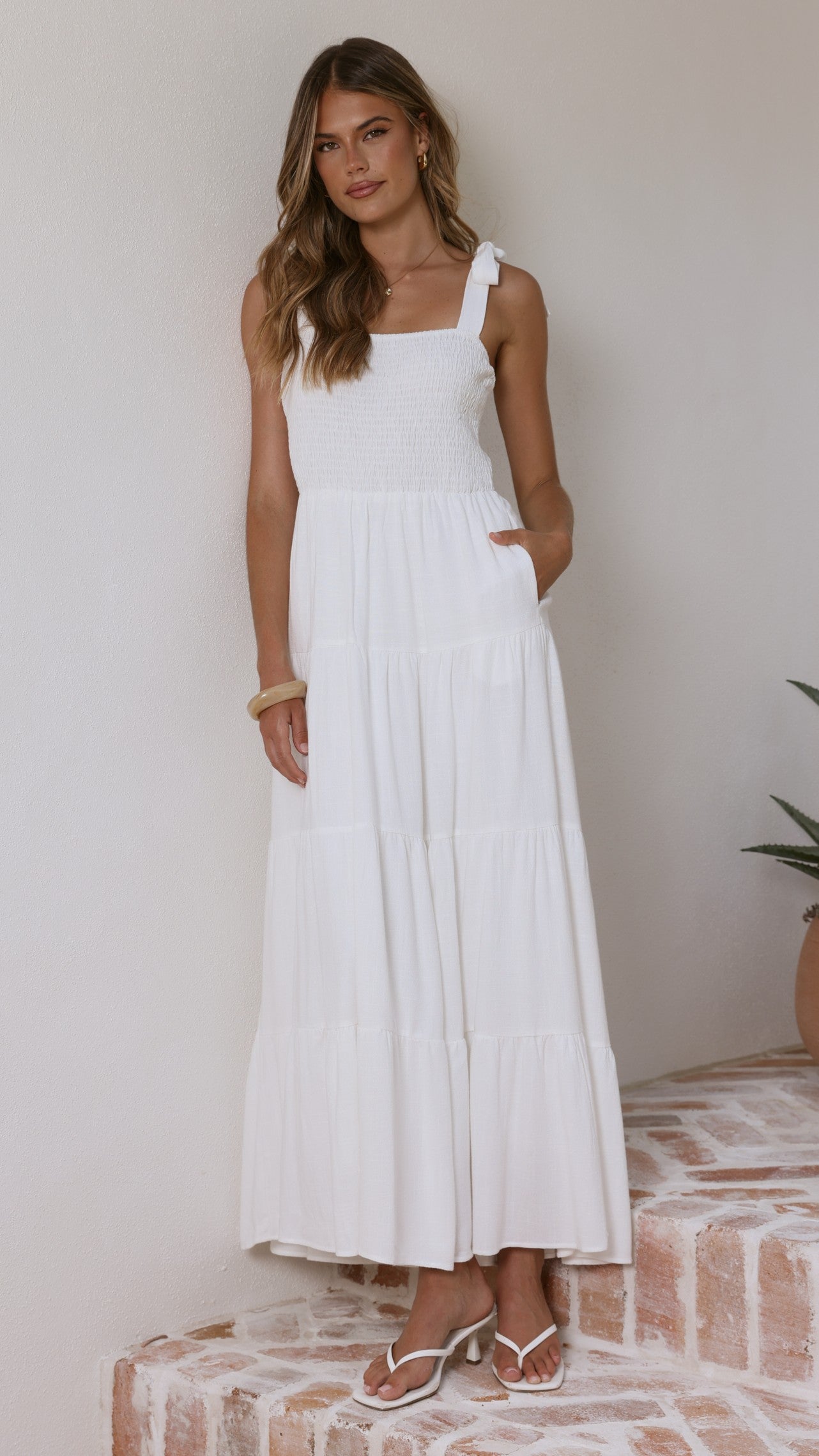 Carlina Tiered Maxi Dress - White - Billy J