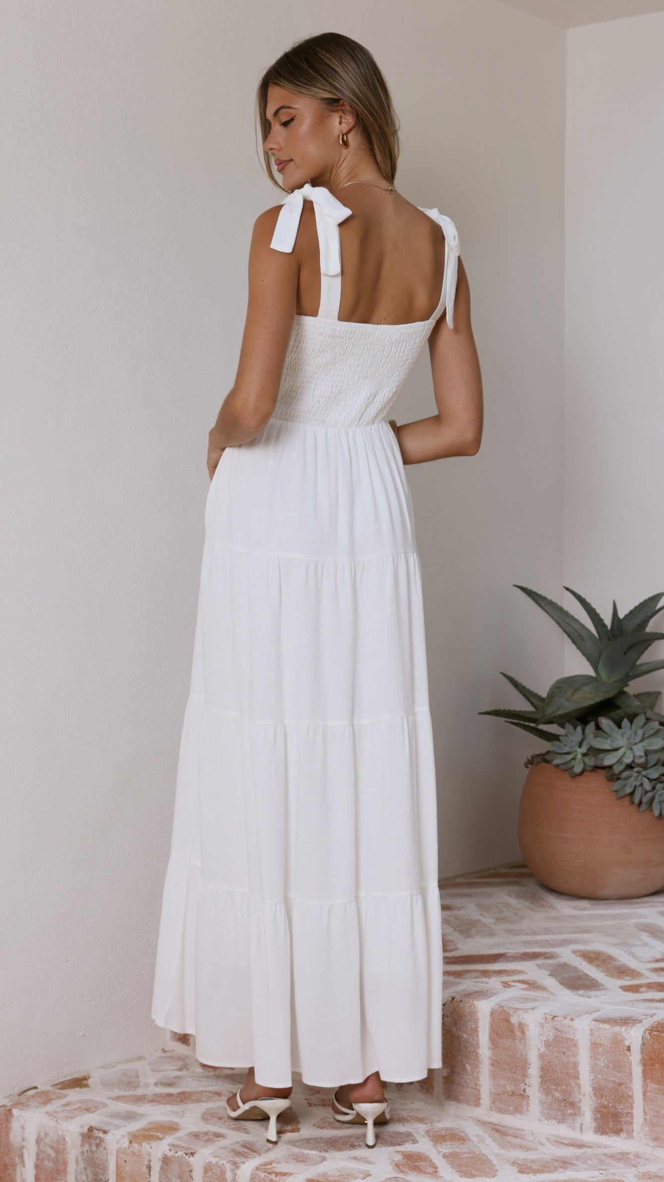 Carlina Tiered Maxi Dress - White - Billy J
