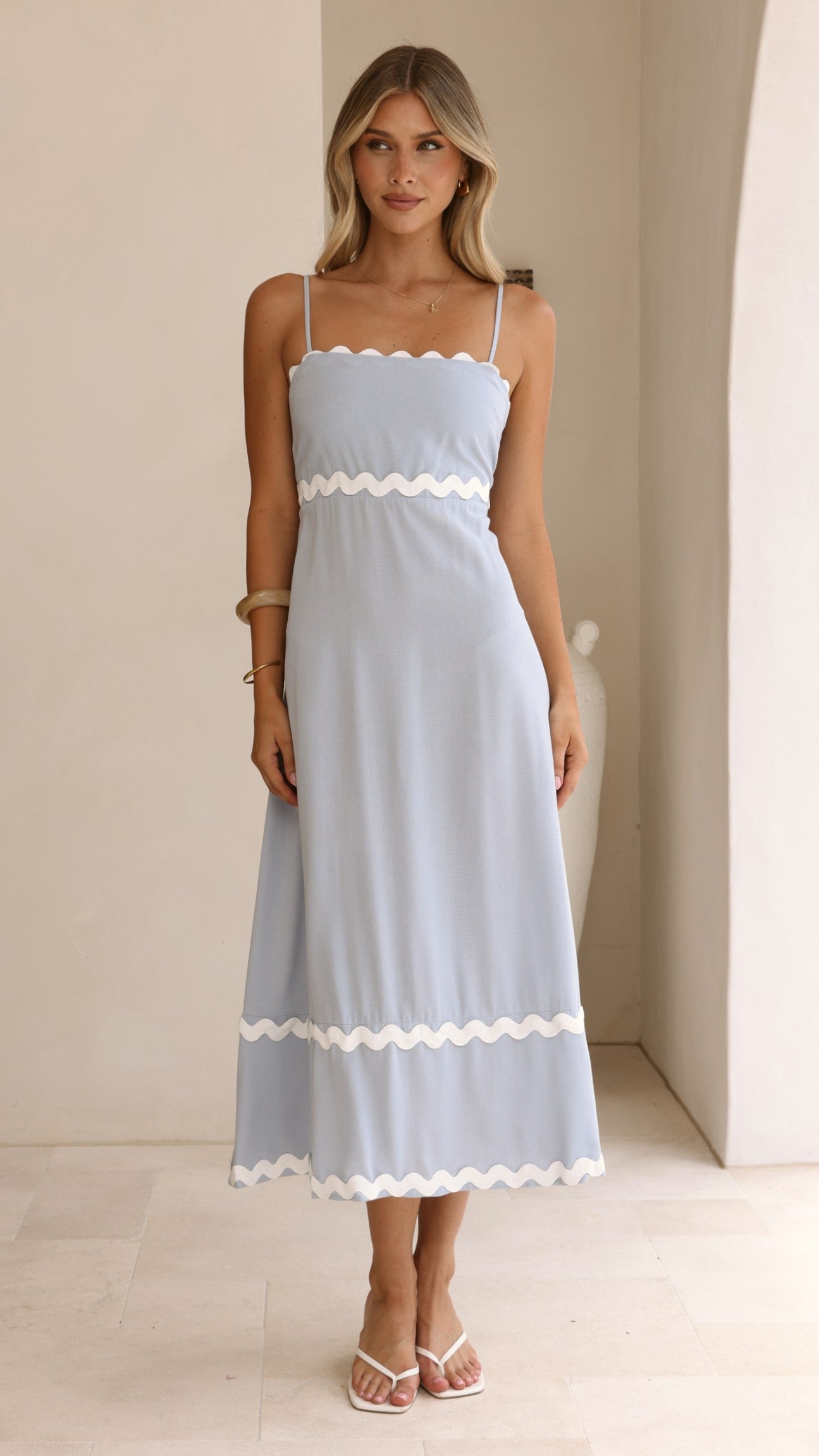 Seraphina Midi Dress - Blue/White - Billy J