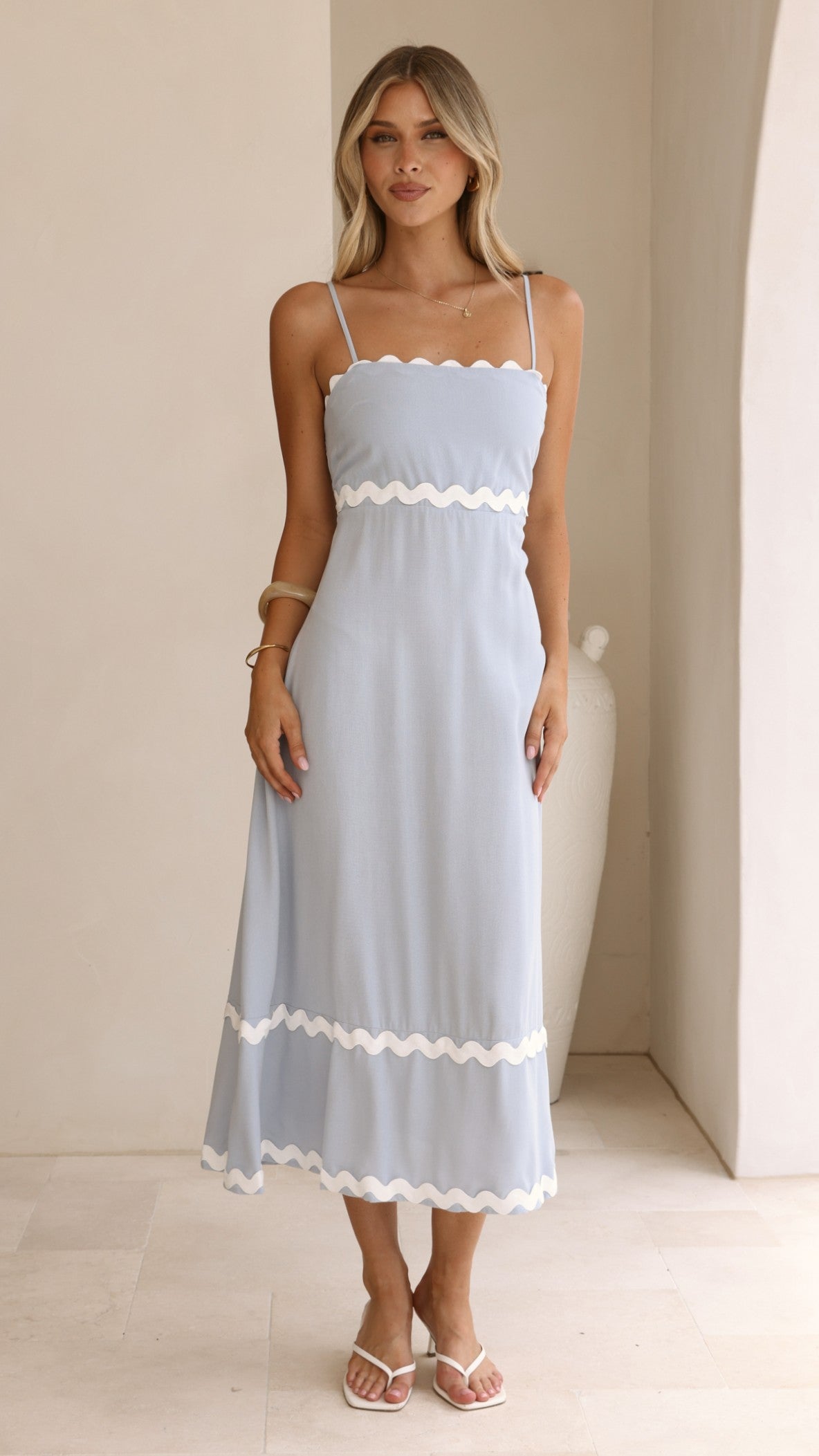Seraphina Midi Dress - Blue/White - Billy J