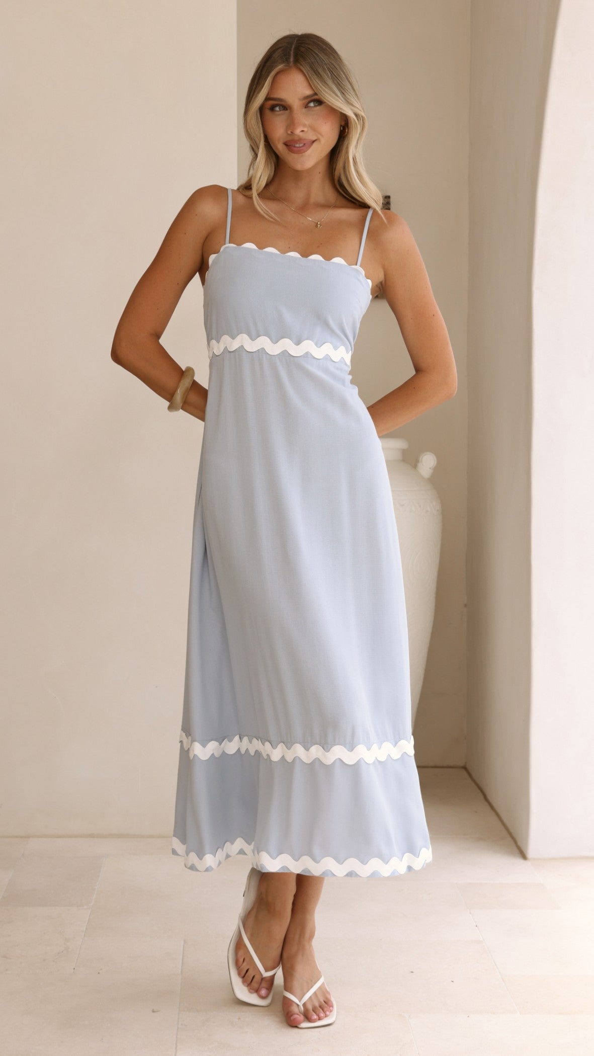 Seraphina Midi Dress - Blue/White - Billy J