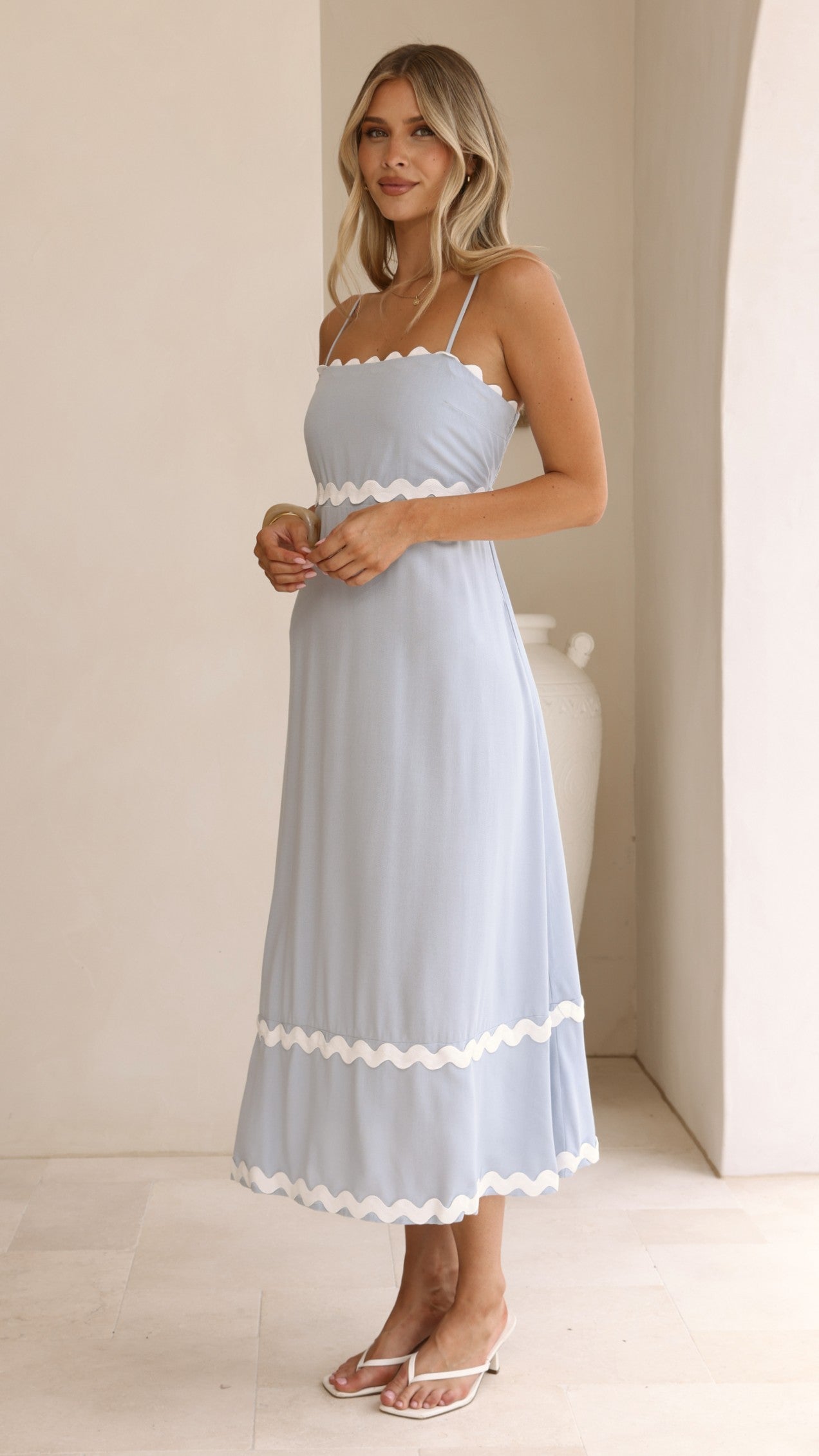 Seraphina Midi Dress - Blue/White - Billy J