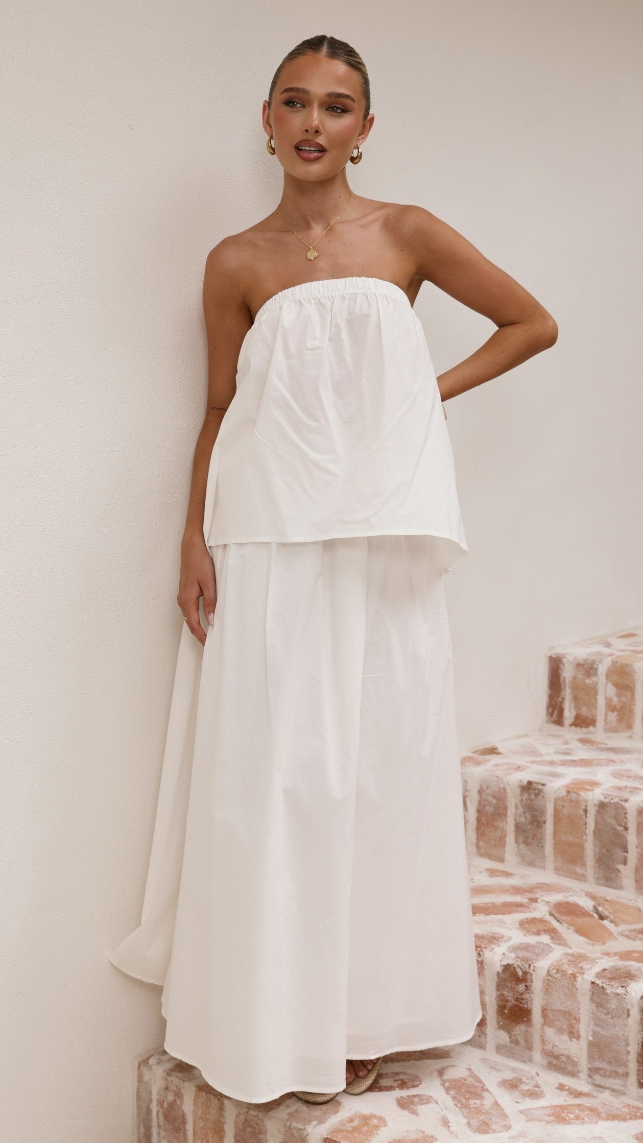 Makala Strapless Top and Maxi Skirt Set - White - Billy J
