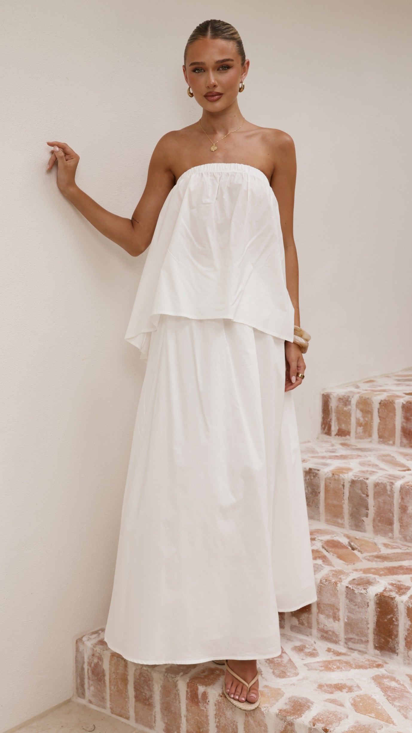 Makala Strapless Top and Maxi Skirt Set - White - Billy J