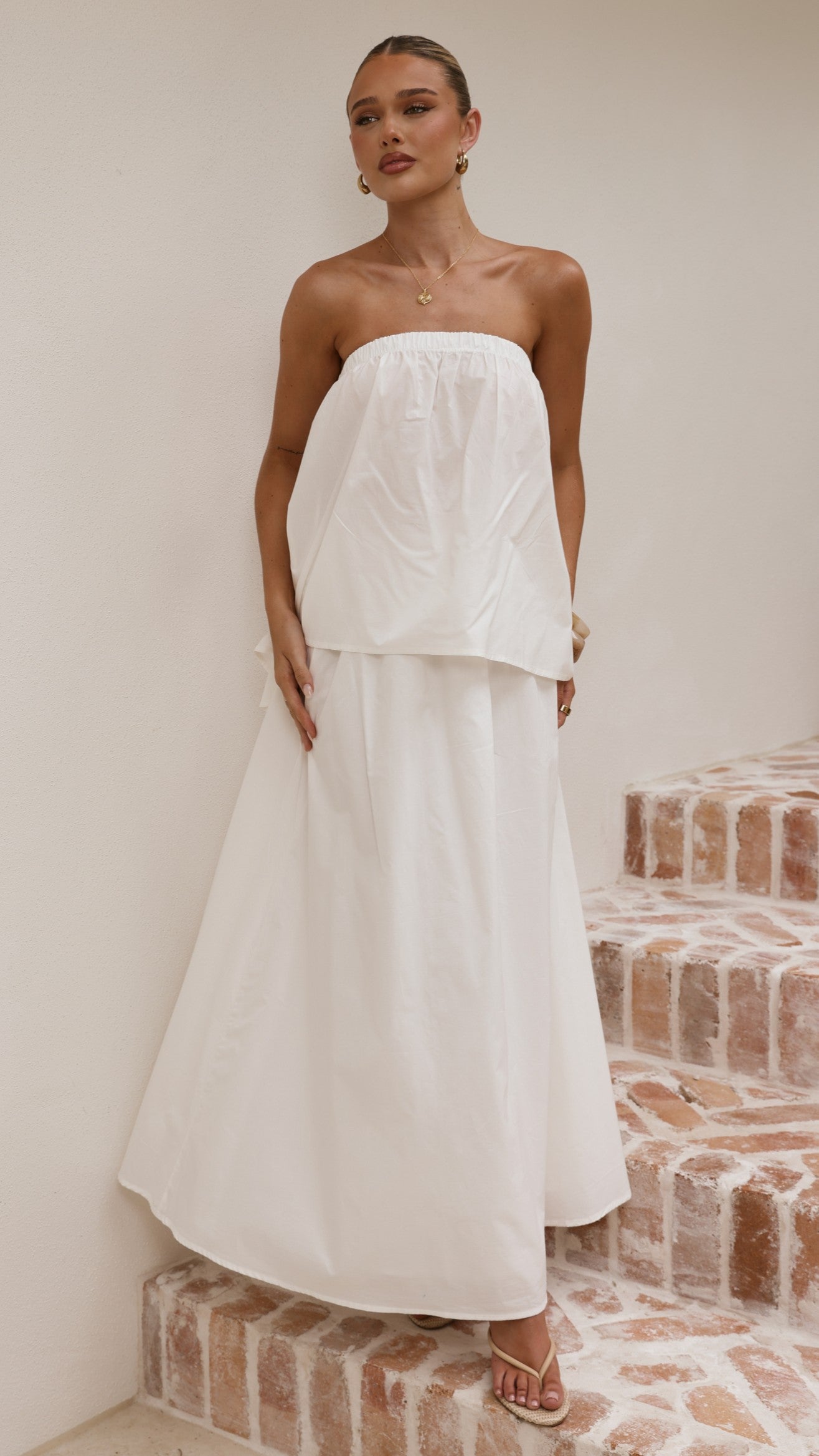 Makala Strapless Top and Maxi Skirt Set - White - Billy J