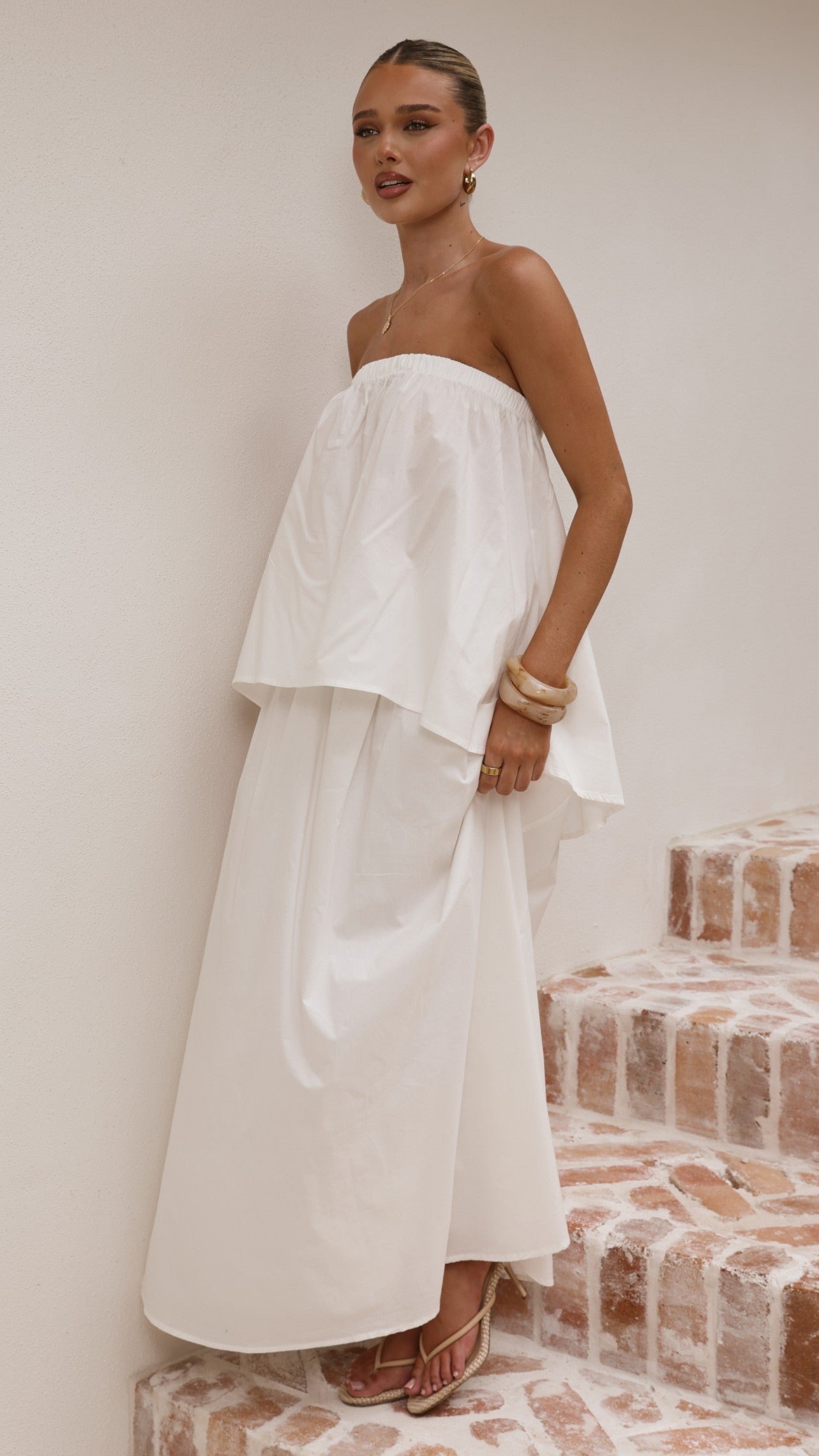 Makala Strapless Top and Maxi Skirt Set - White - Billy J