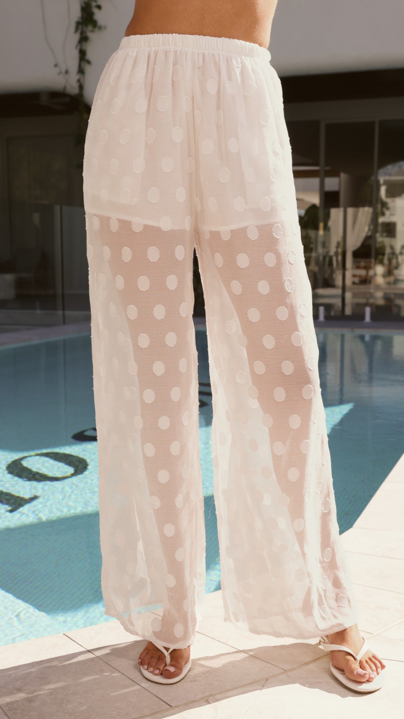 Rubi Top and Pants Semi Sheer Set - White Spot - Billy J