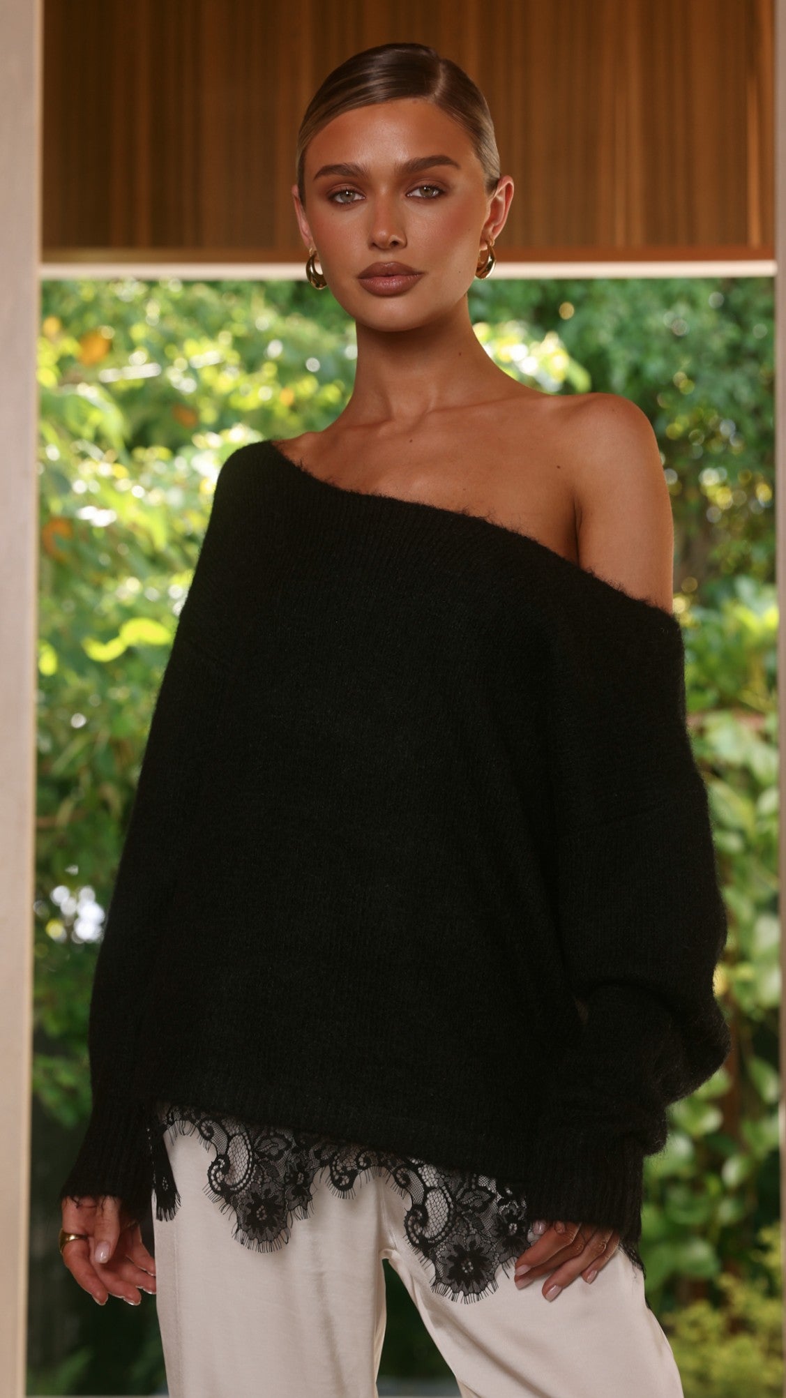 Lainey Off Shoulder Knit - Black - Billy J