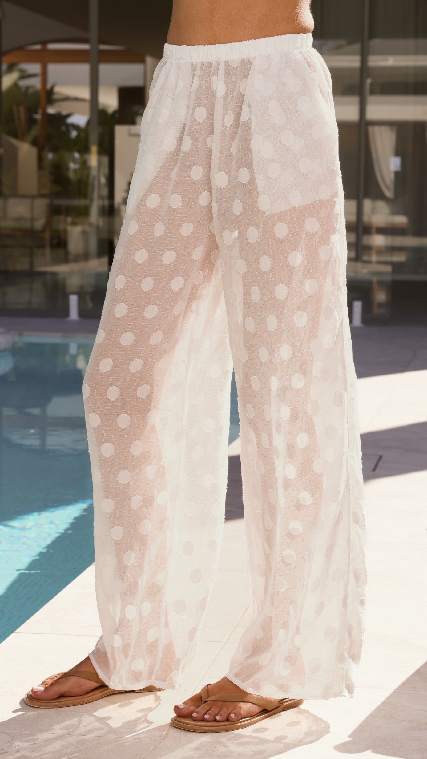 Katherine Semi Sheer Button Up Shirt and Pants Set - White Spot - Billy J