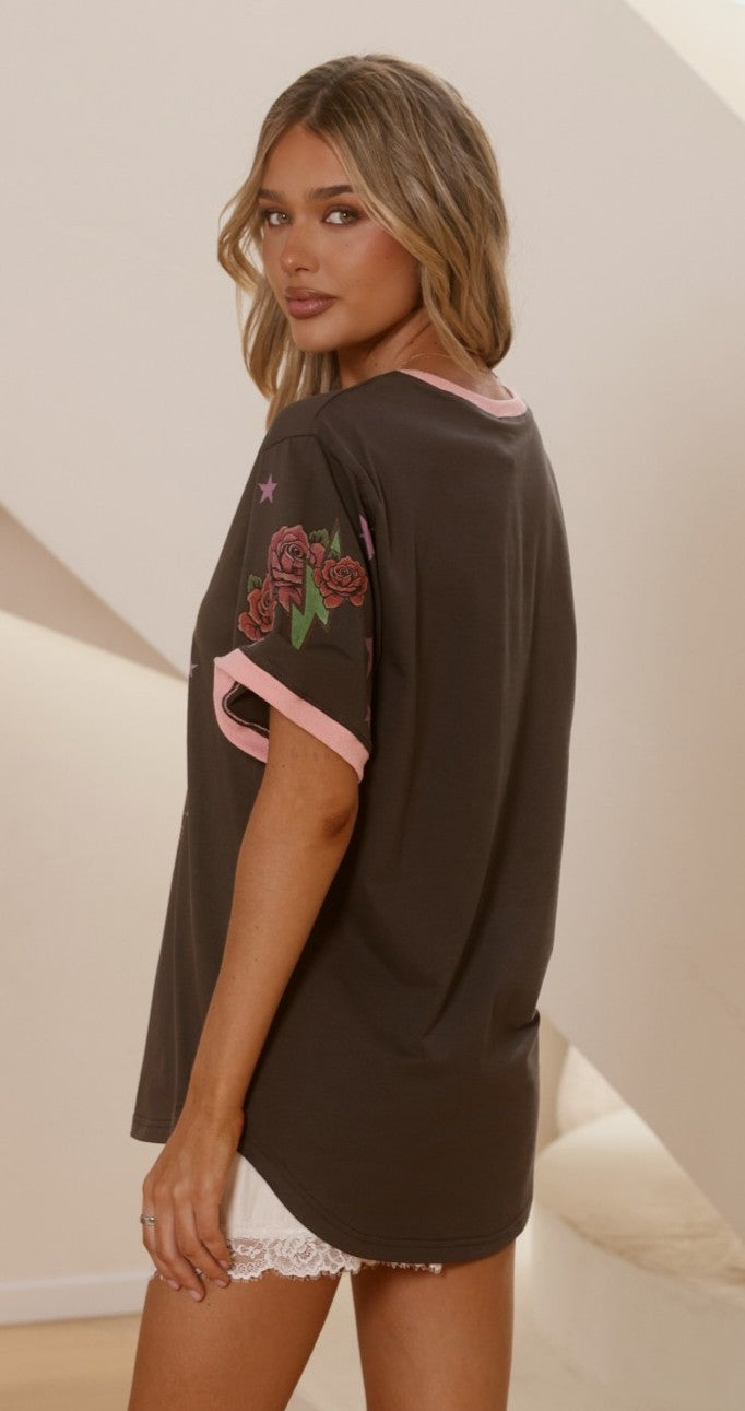 La Rosa Tee - Charcoal/Pink - Billy J