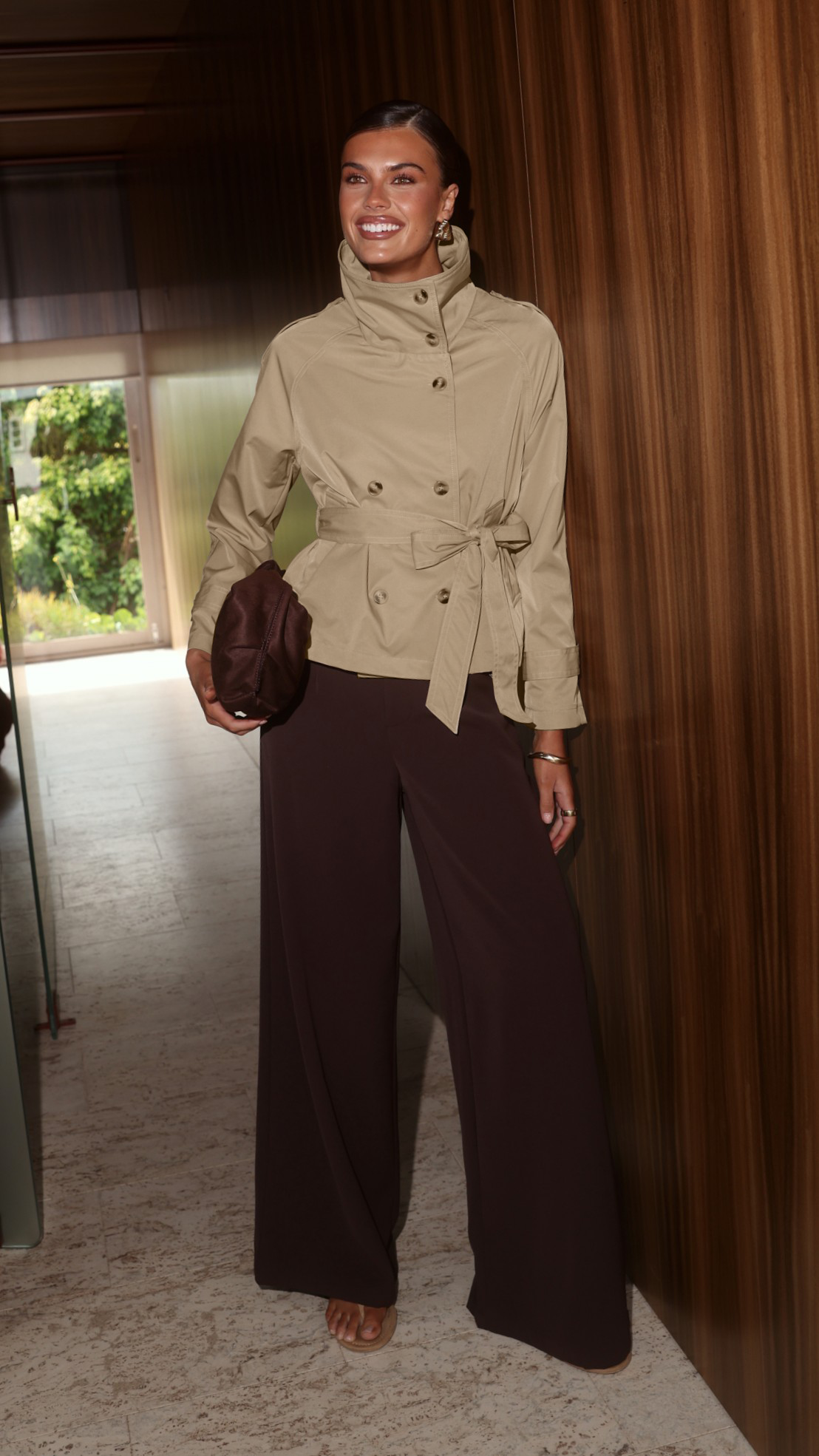Marza Cropped Trench Coat - Sand - Billy J