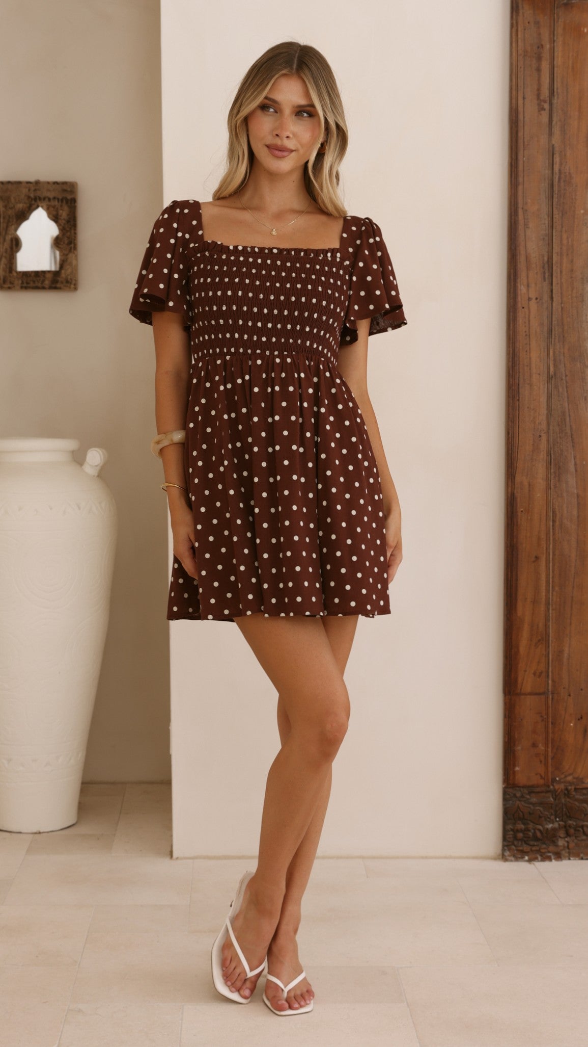 Molly Mini Dress - Chocolate/Nude Spot - Billy J