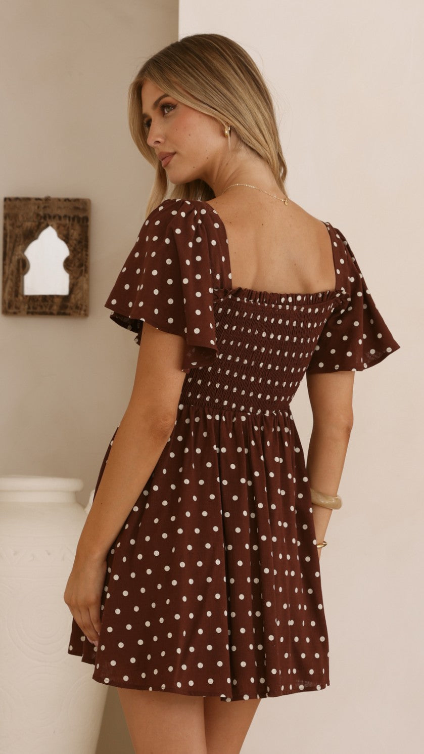 Molly Mini Dress - Chocolate/Nude Spot - Billy J