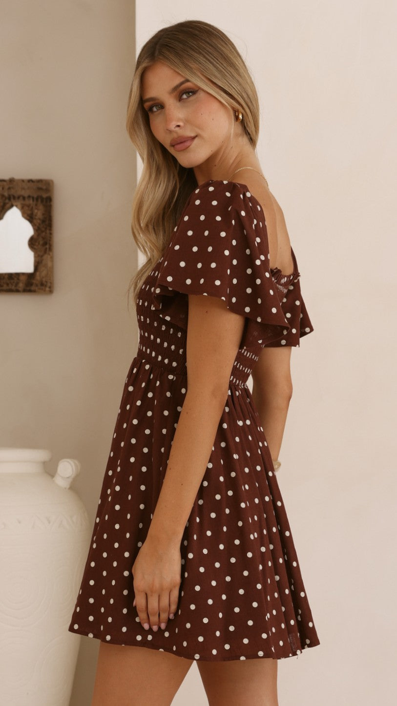 Molly Mini Dress - Chocolate/Nude Spot - Billy J
